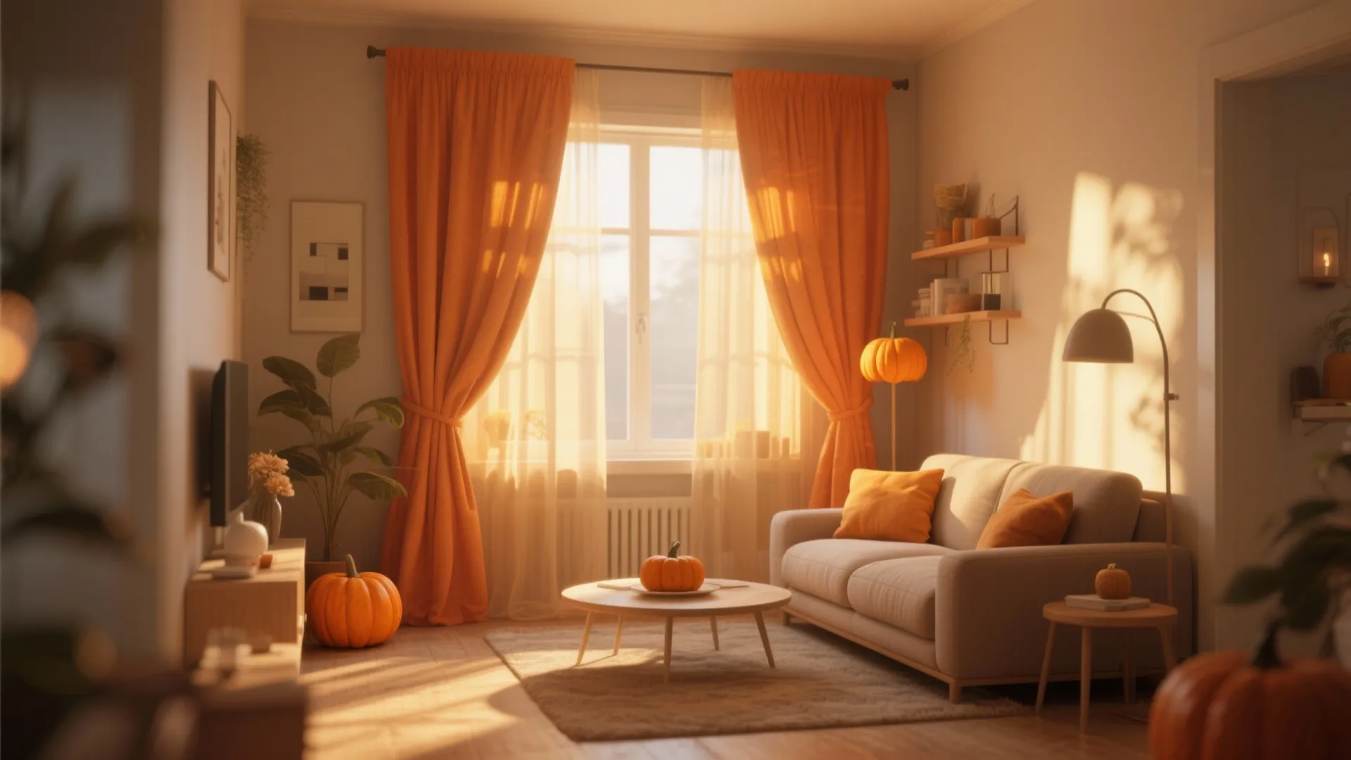 6. Pumpkin-Toned Drapes