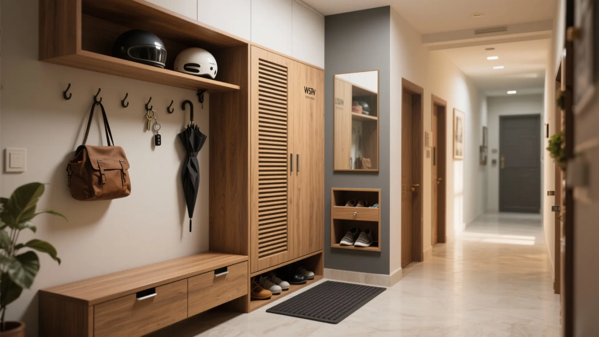 2) A monsoon-ready entry wall that tames clutter