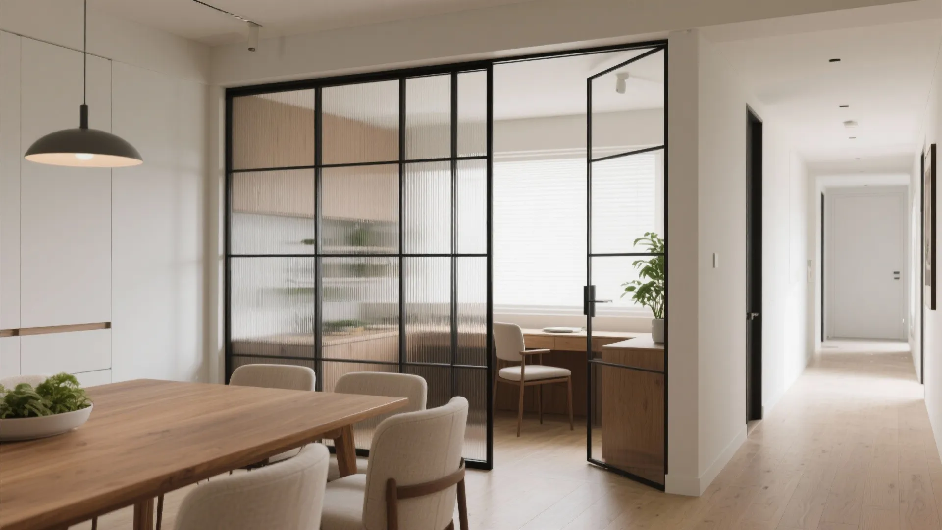 Glass partitions for light, privacy, and Pune’s mild sun