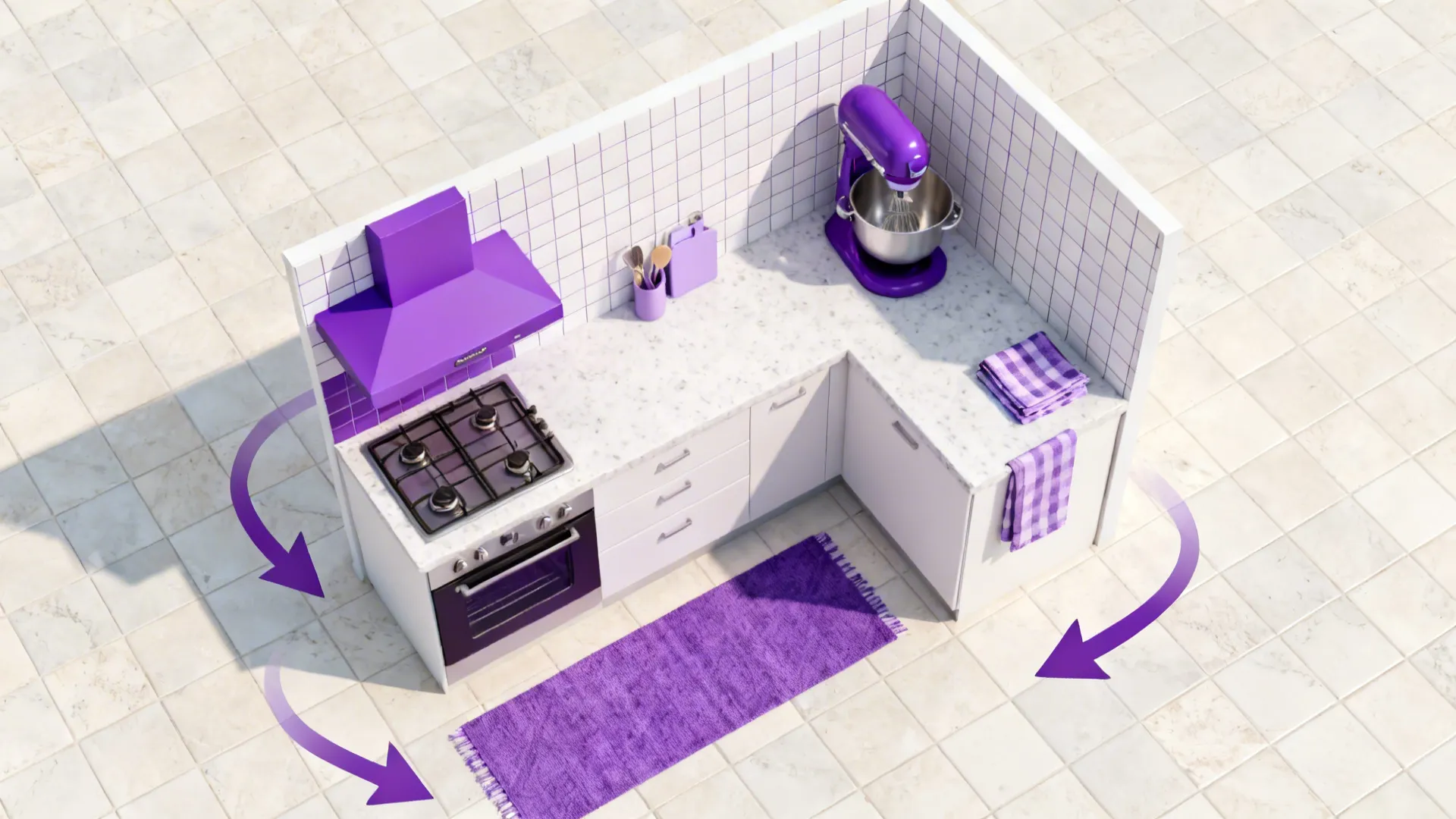 Purple Appliances or Range Hood as the Accent (bold but low-commitment)