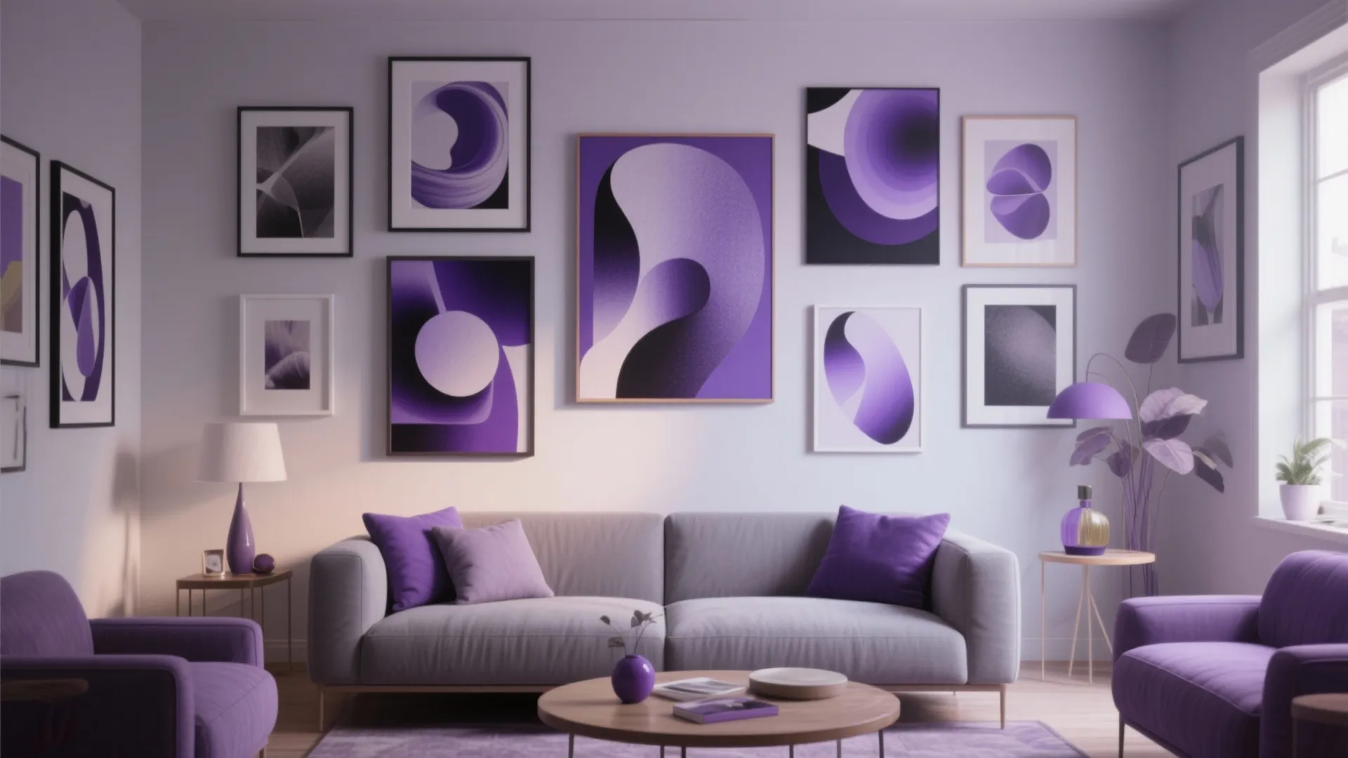 8. Art Gallery Wall in Purple Tones