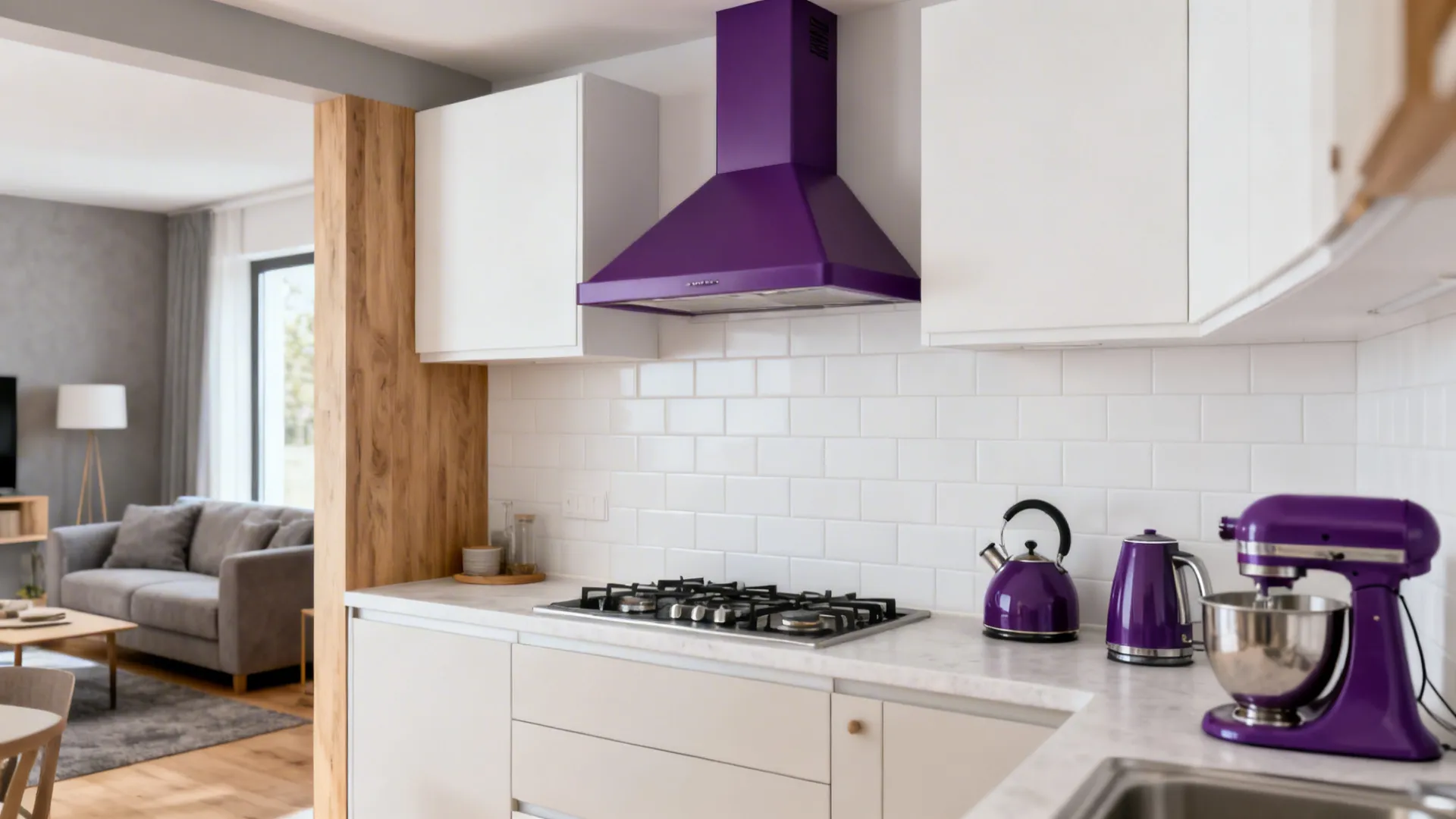 Purple Appliances or Range Hood as the Accent (bold but low-commitment)