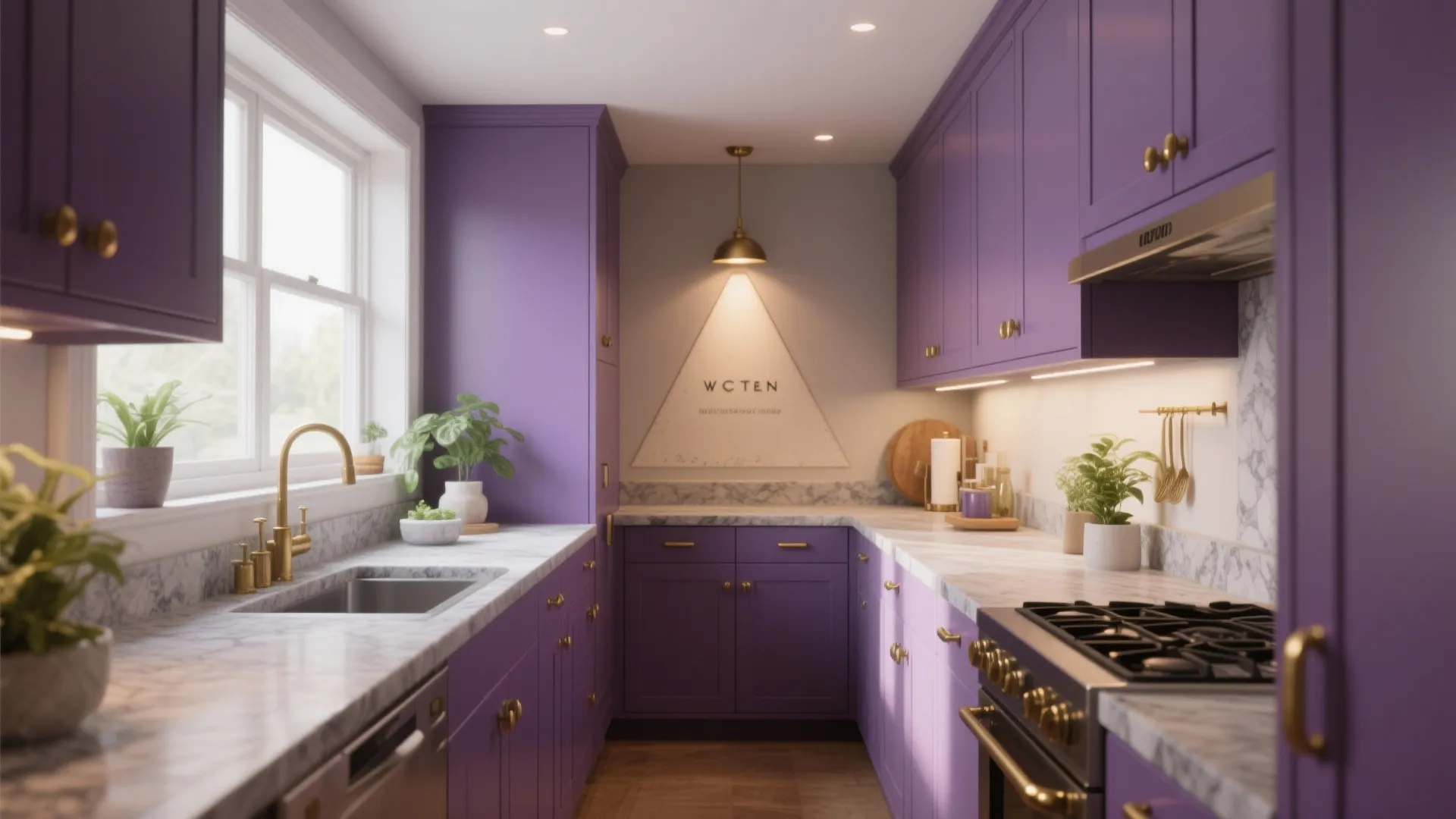 Purple in Small Kitchens: Play with Scale