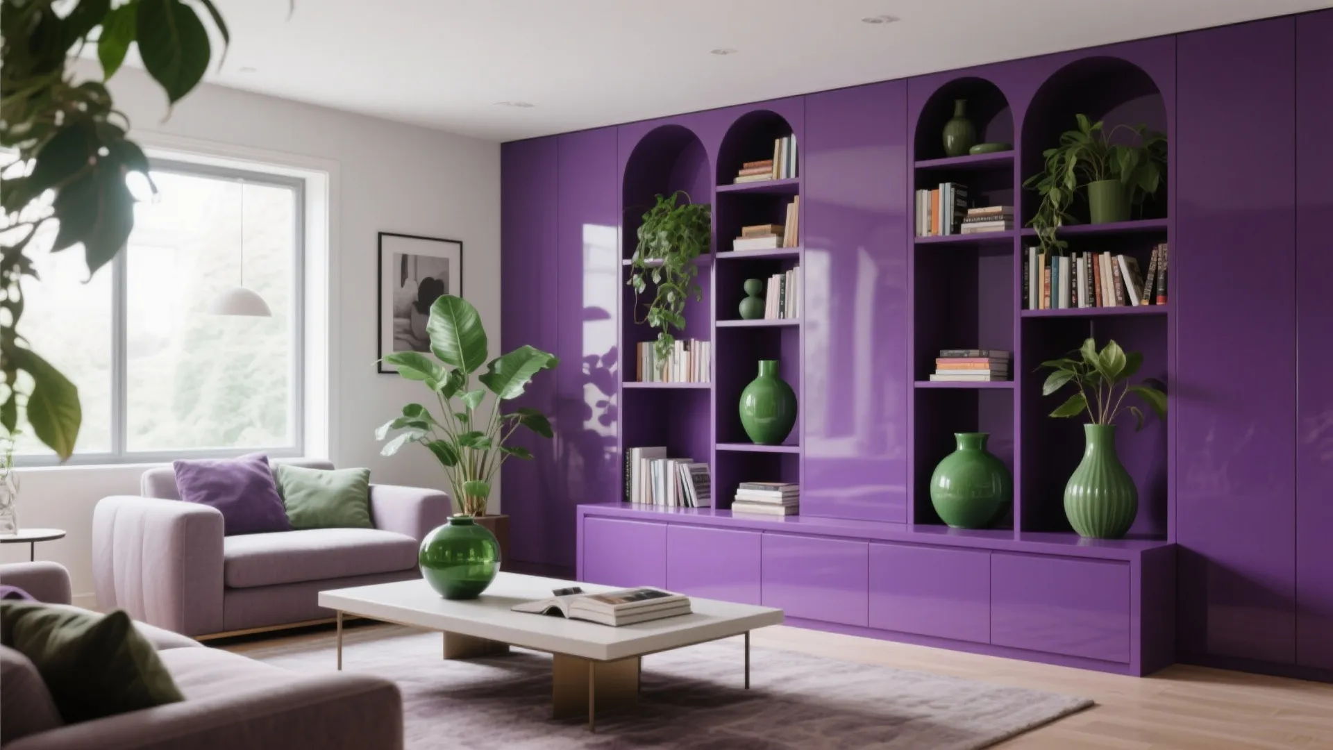 5. Wall-to-Wall Bookshelves in Colored Lacquer