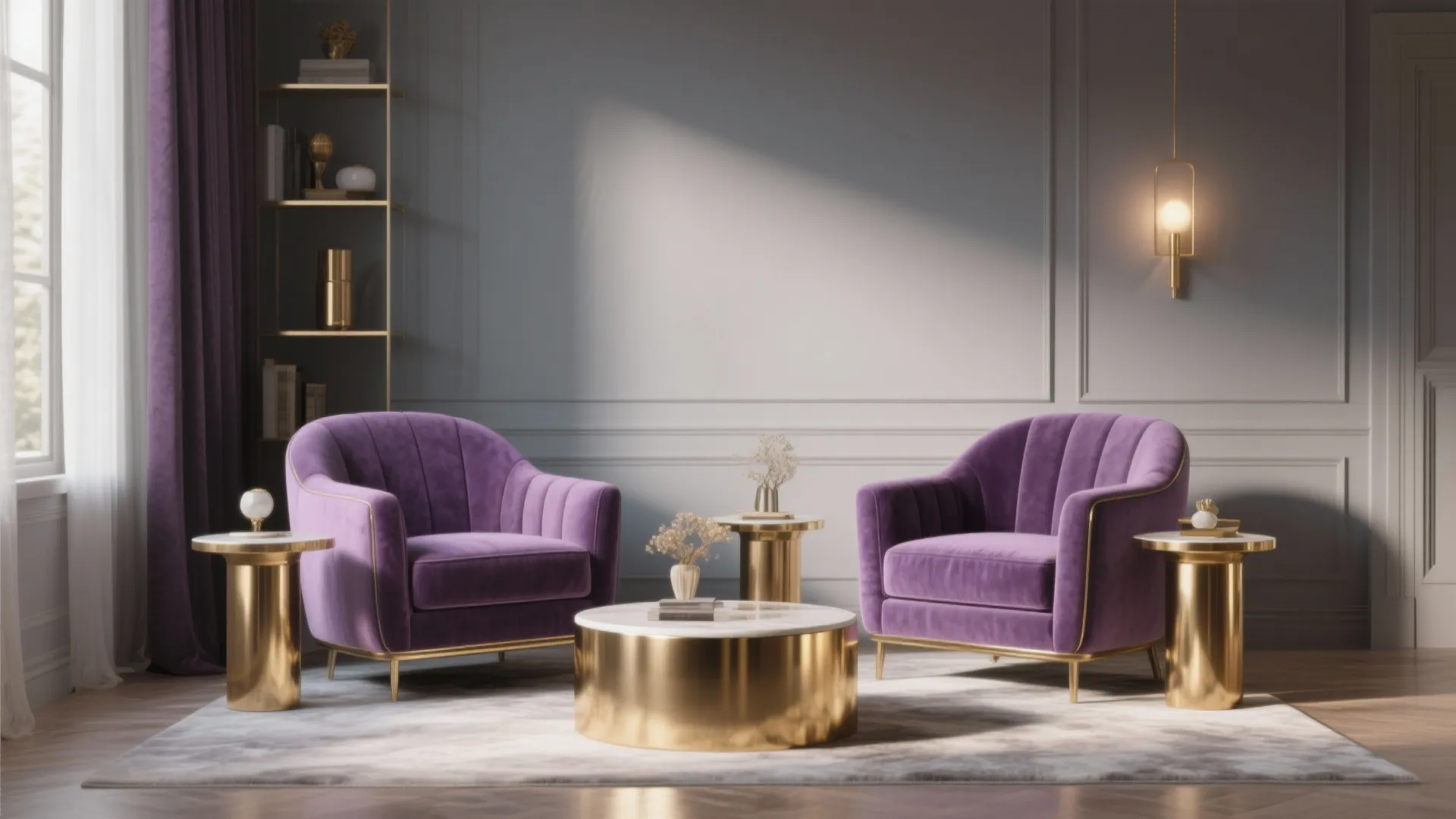 Metallic Accents with Purple Upholstery