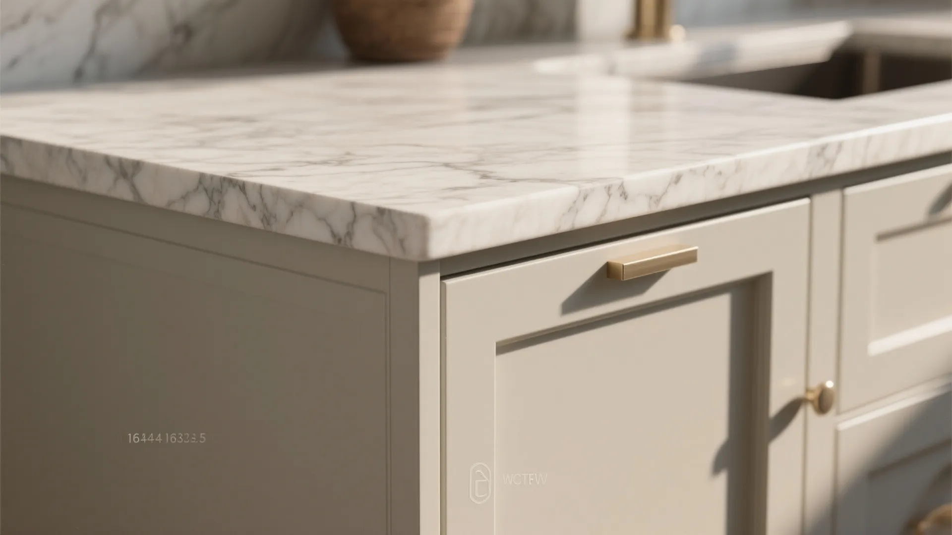 4. Putty Cabinets with Marble or Quartz Counters