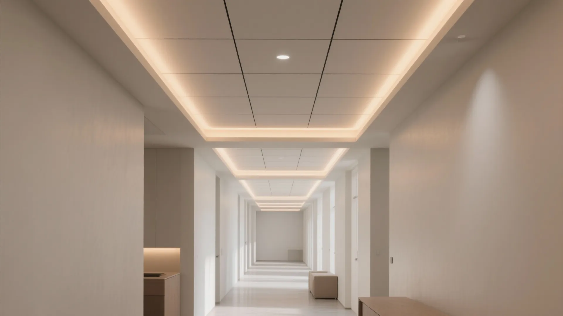 1) Minimalist Coffered Grid with Hidden Lighting