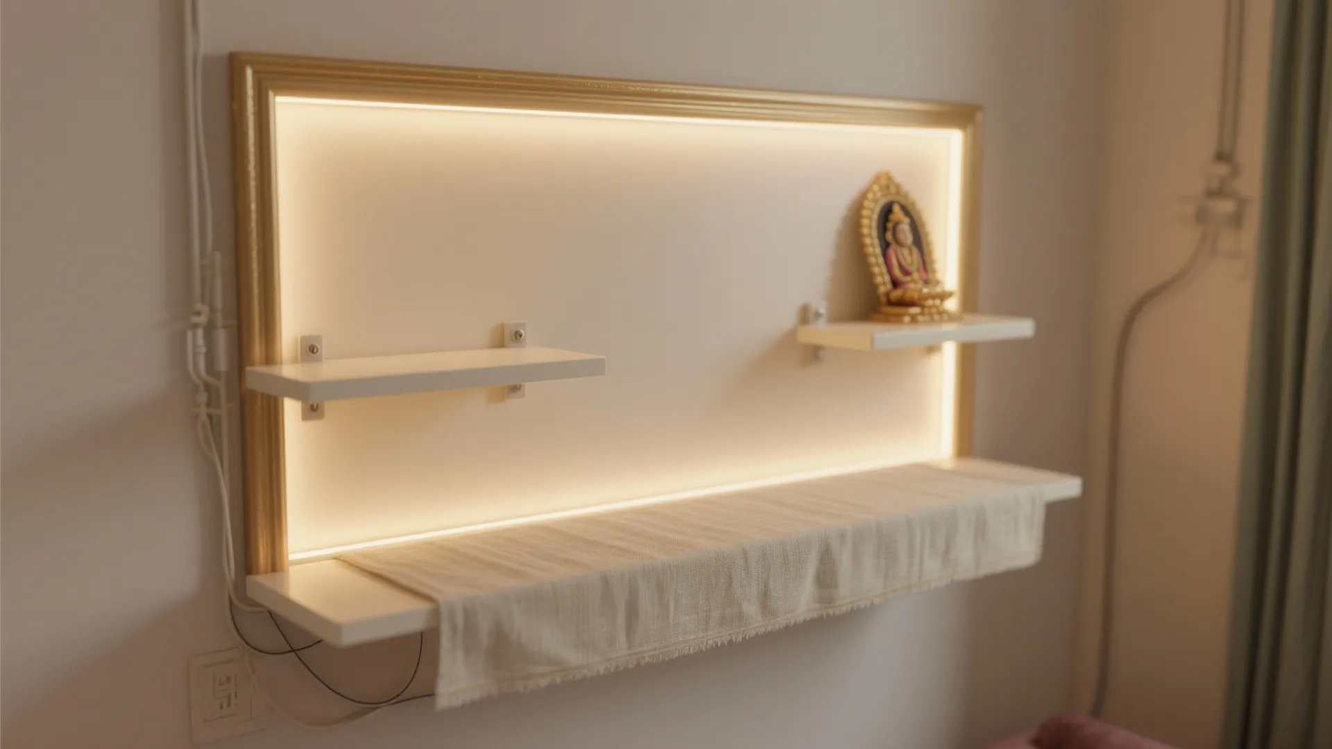 PVC Floating Shelf Mandir with Hidden Lighting