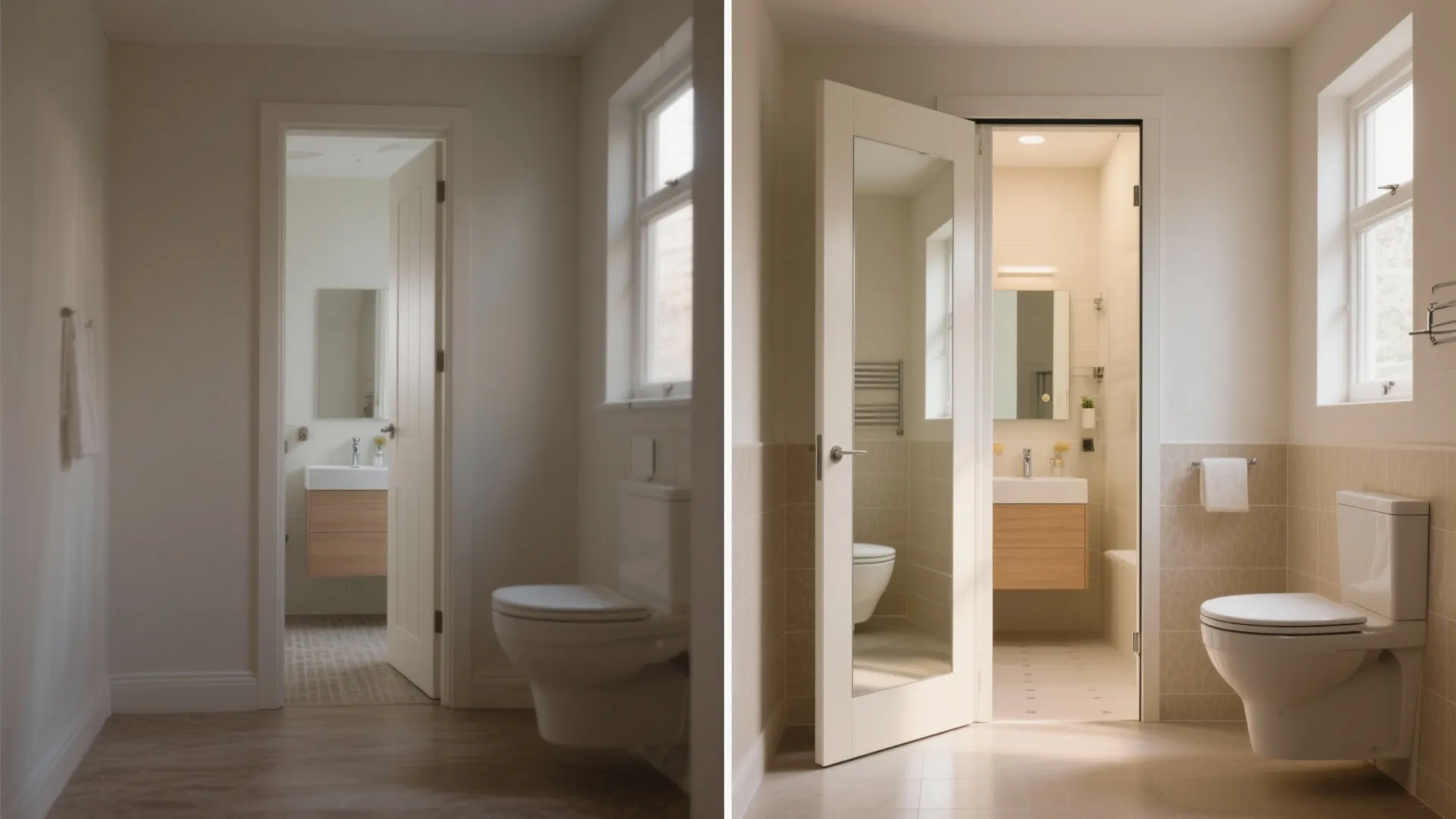 PVC pocket door with integrated mirror panel