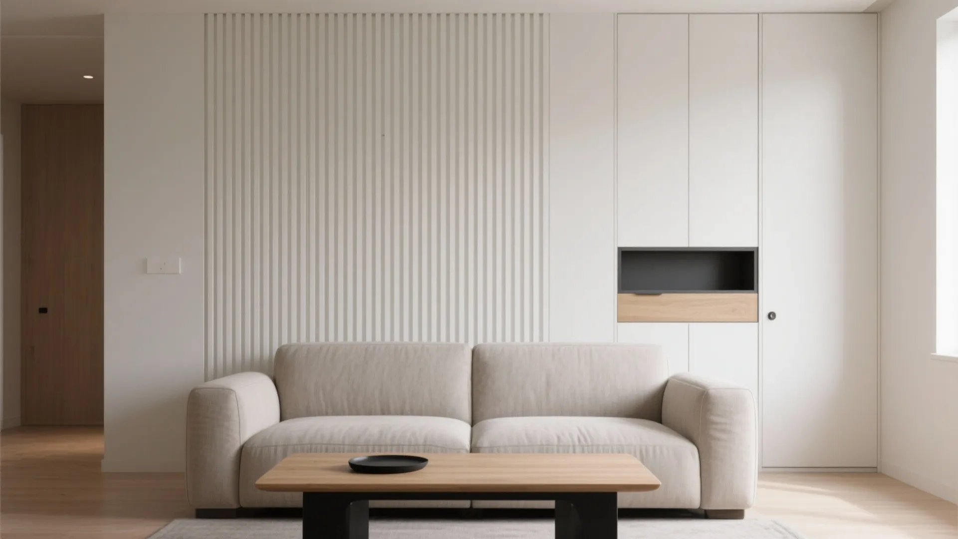 Minimalist PVC Slat Wall for Texture and Hidden Storage