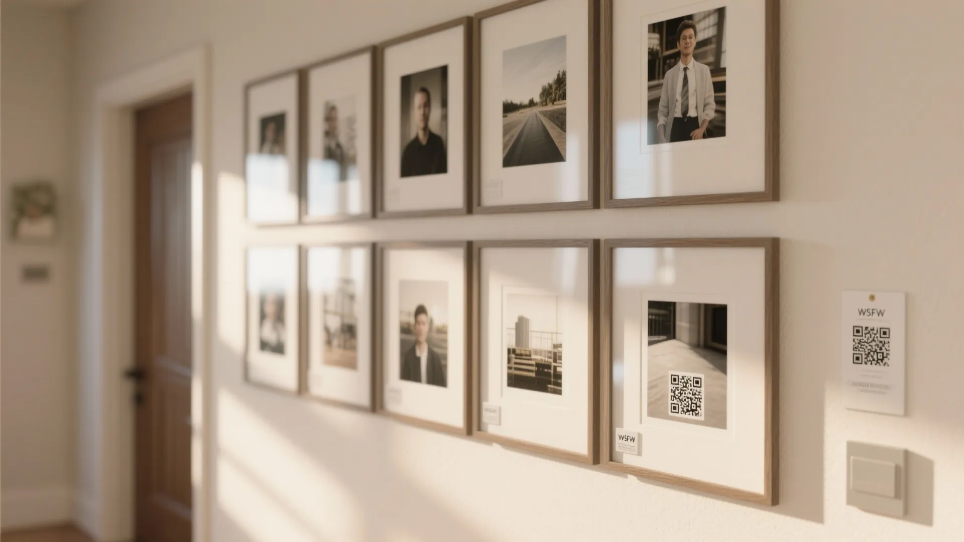 5) Digital-meets-analog wall with QR captions