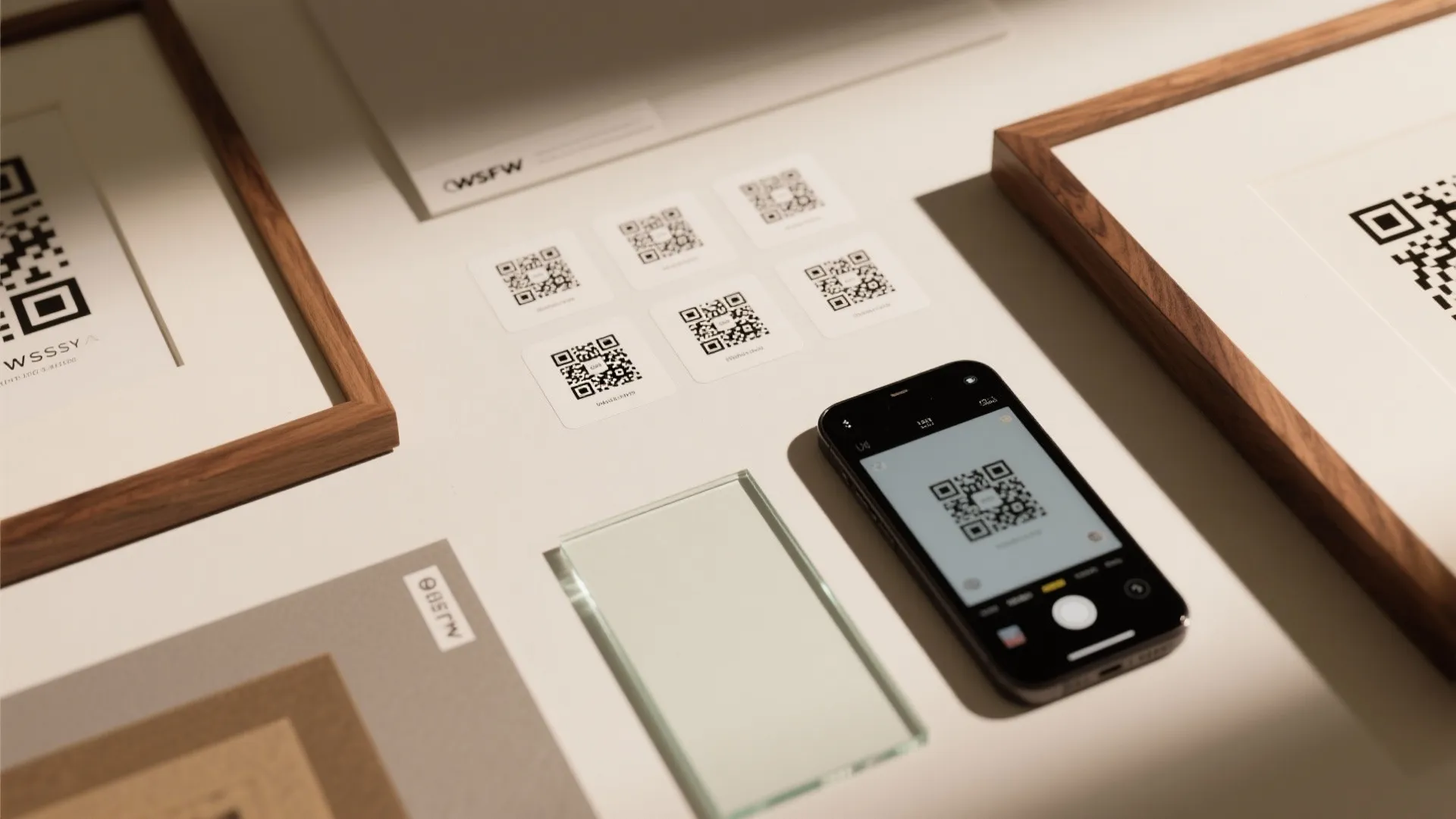 5) Digital-meets-analog wall with QR captions