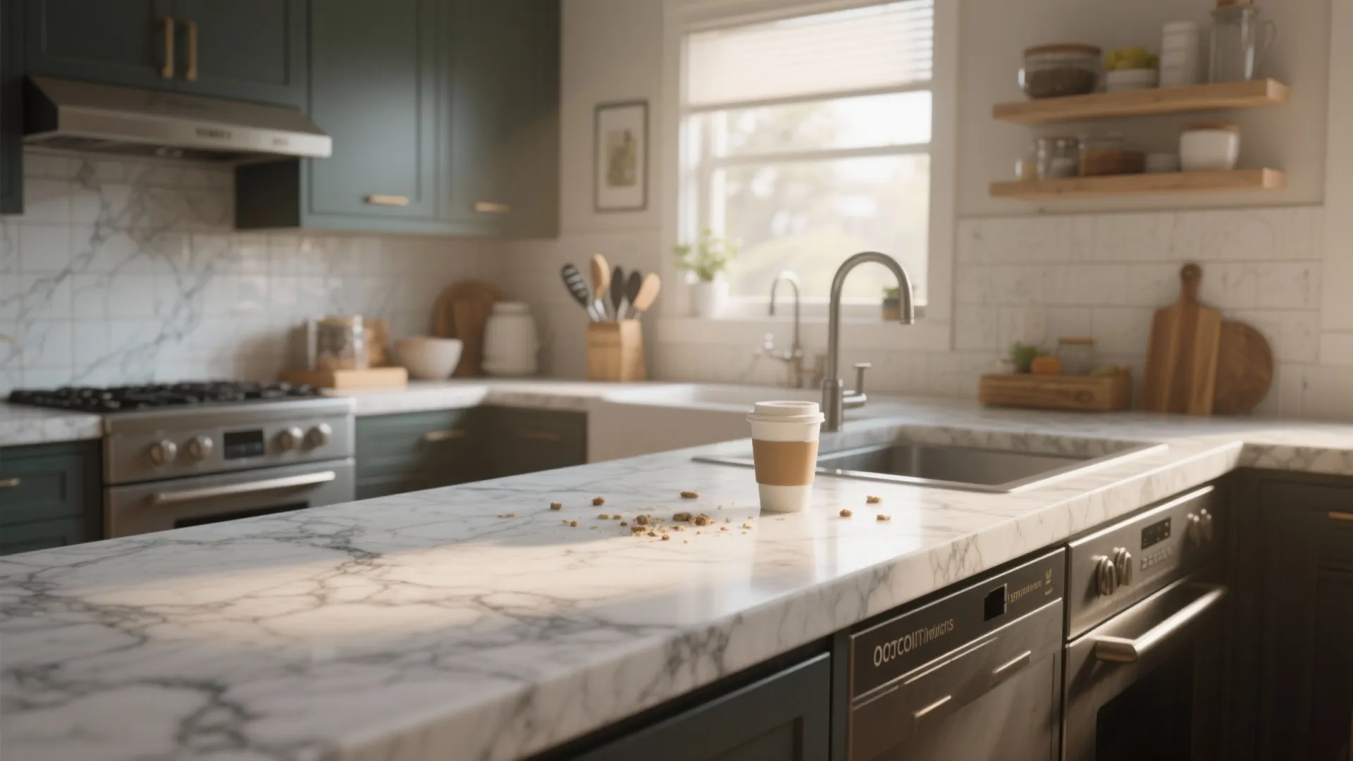 1. Quartz that mimics marble — classic with less worry