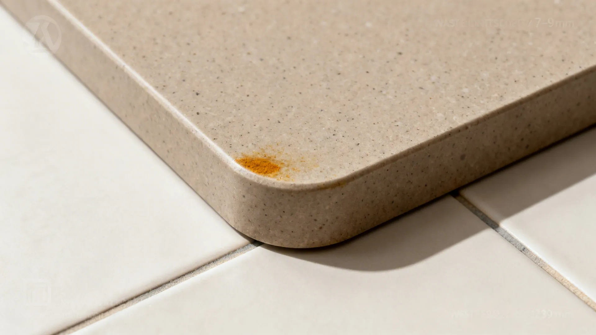 4) Matte stone and tile palette that hides turmeric and oil