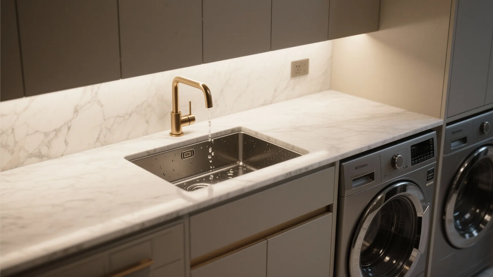 2. Countertop folding station and sink in luxe materials
