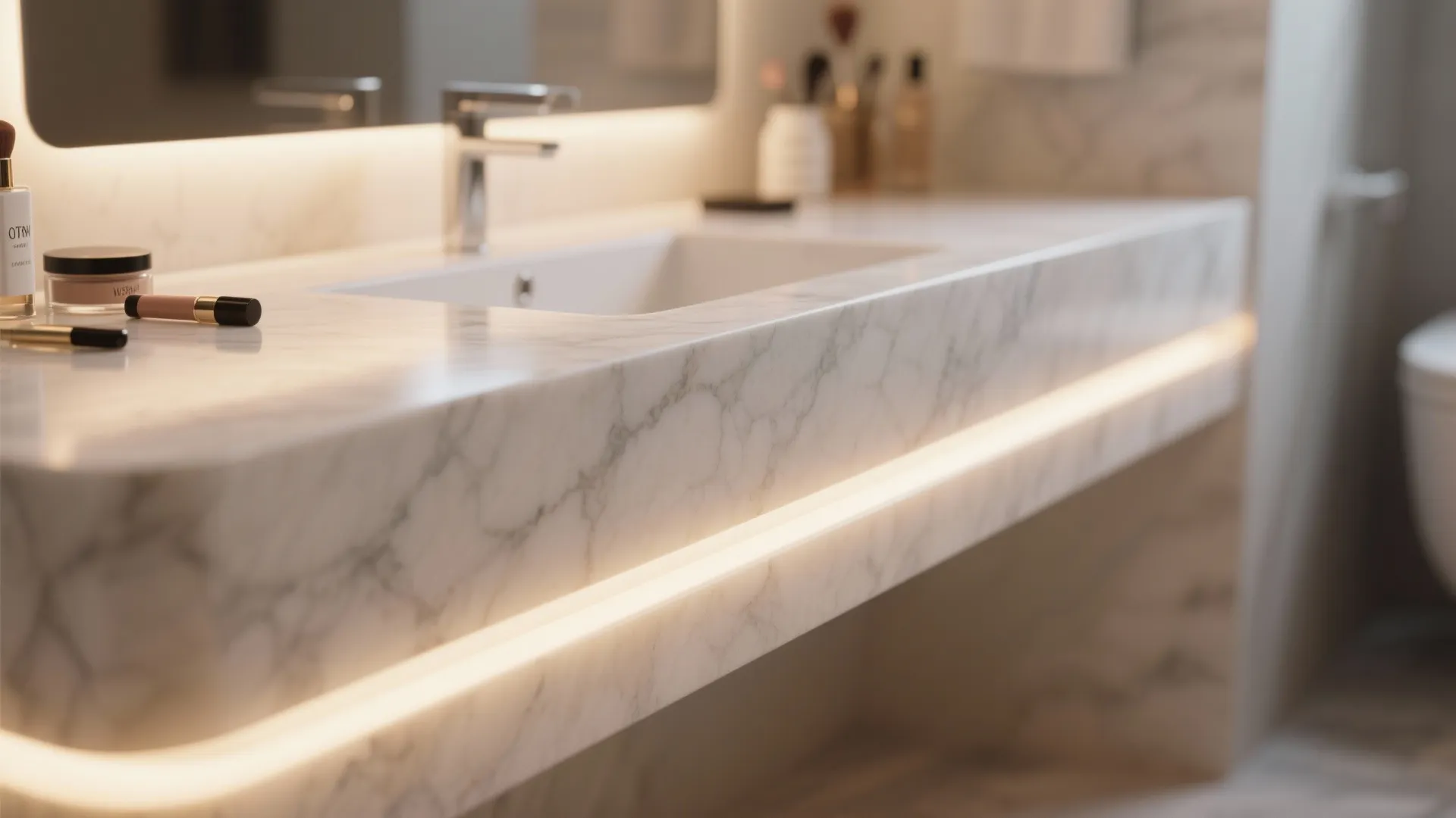 1. Quartz with Built-in Vanity Lighting