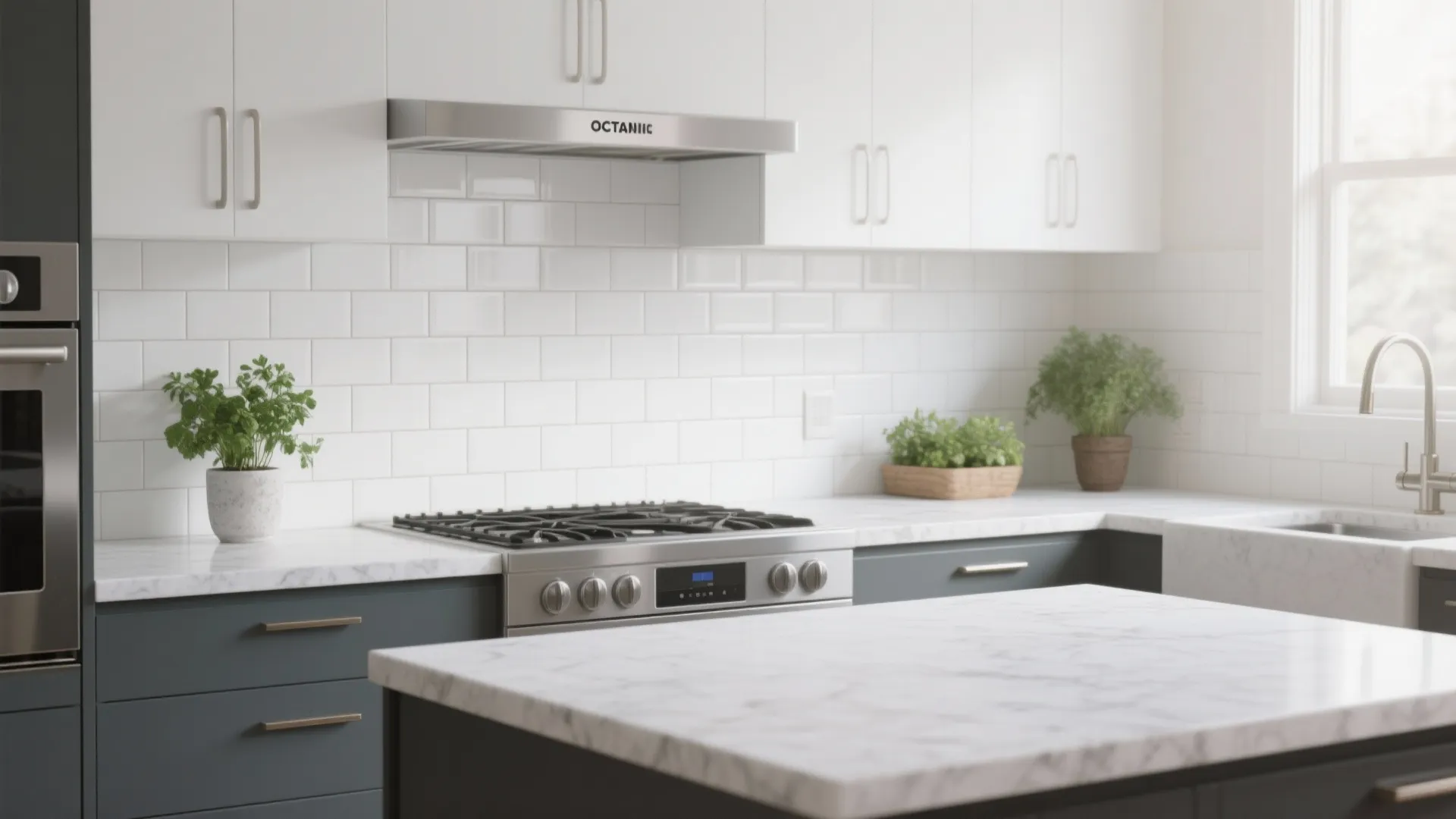 1. Quartz Countertops with Subway Tile Backsplash