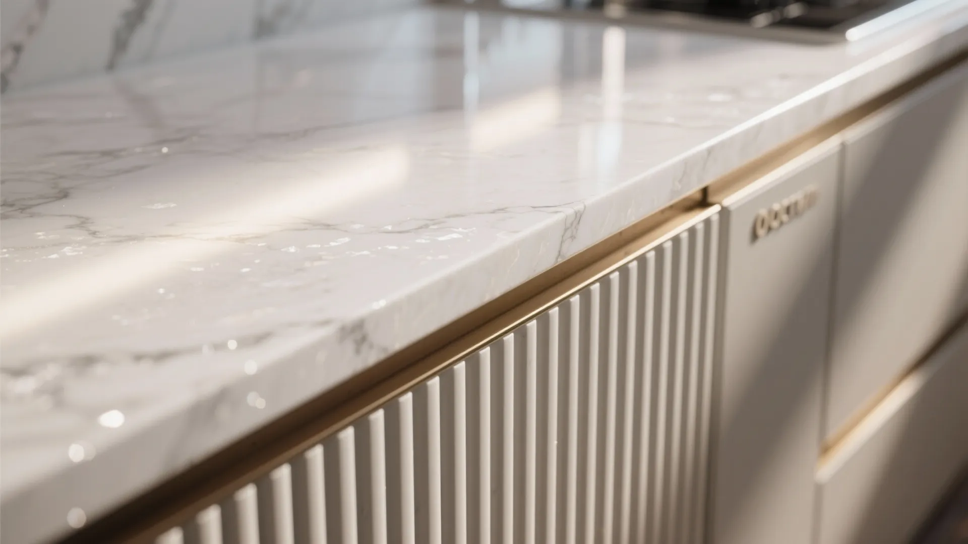 5. Mixed-material story: quartz + textured cabinet fronts