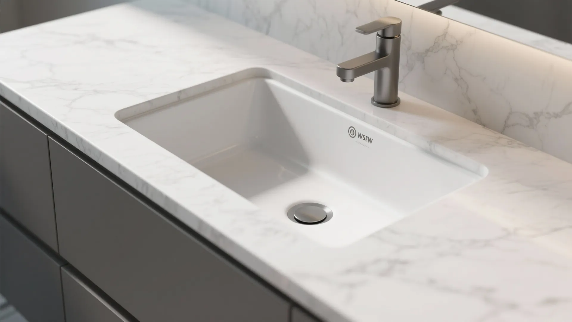 2. Undermount white quartz sink with floating vanity