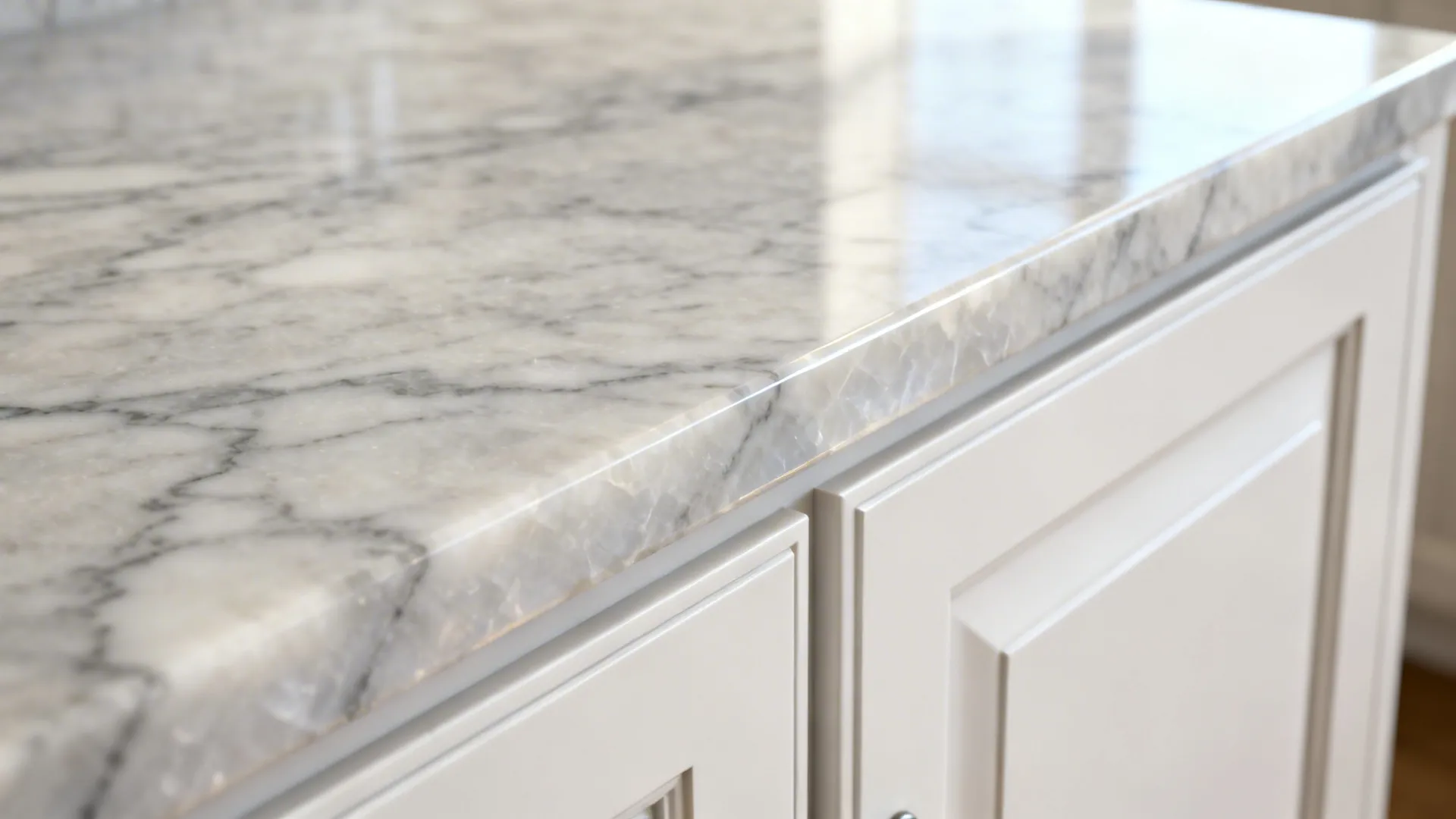 Marble-Look Quartz + White Cabinets