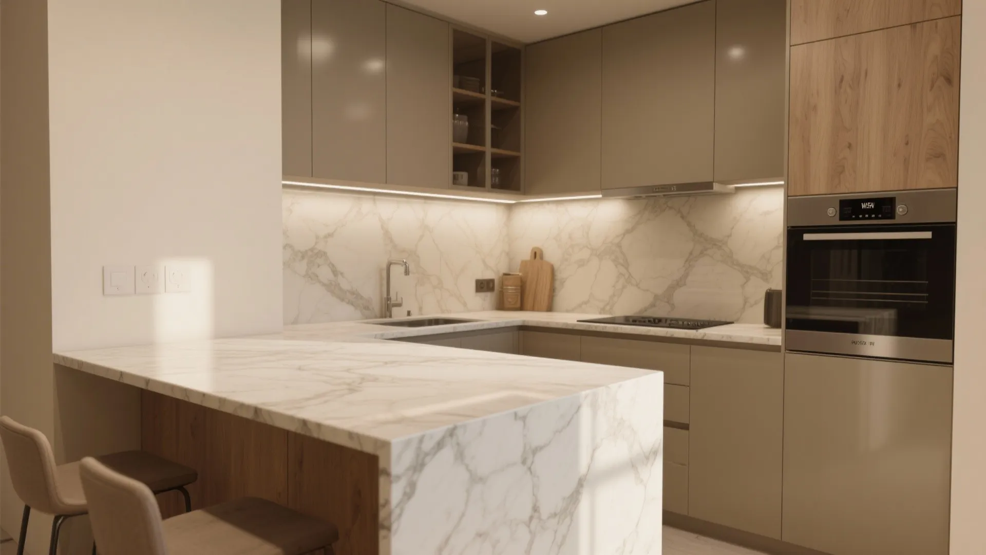 1. Engineered quartz in warm neutrals