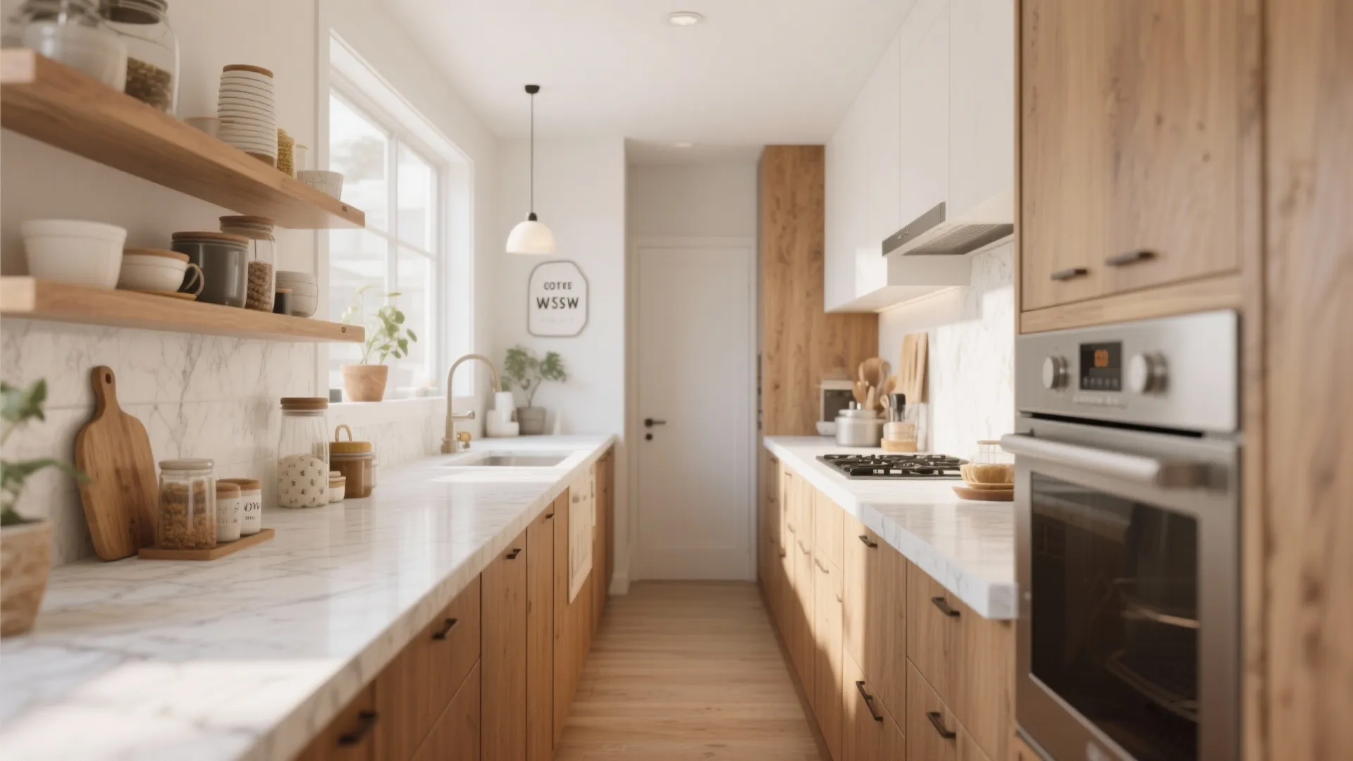 1. Pair White Quartz with Warm Wood Cabinets