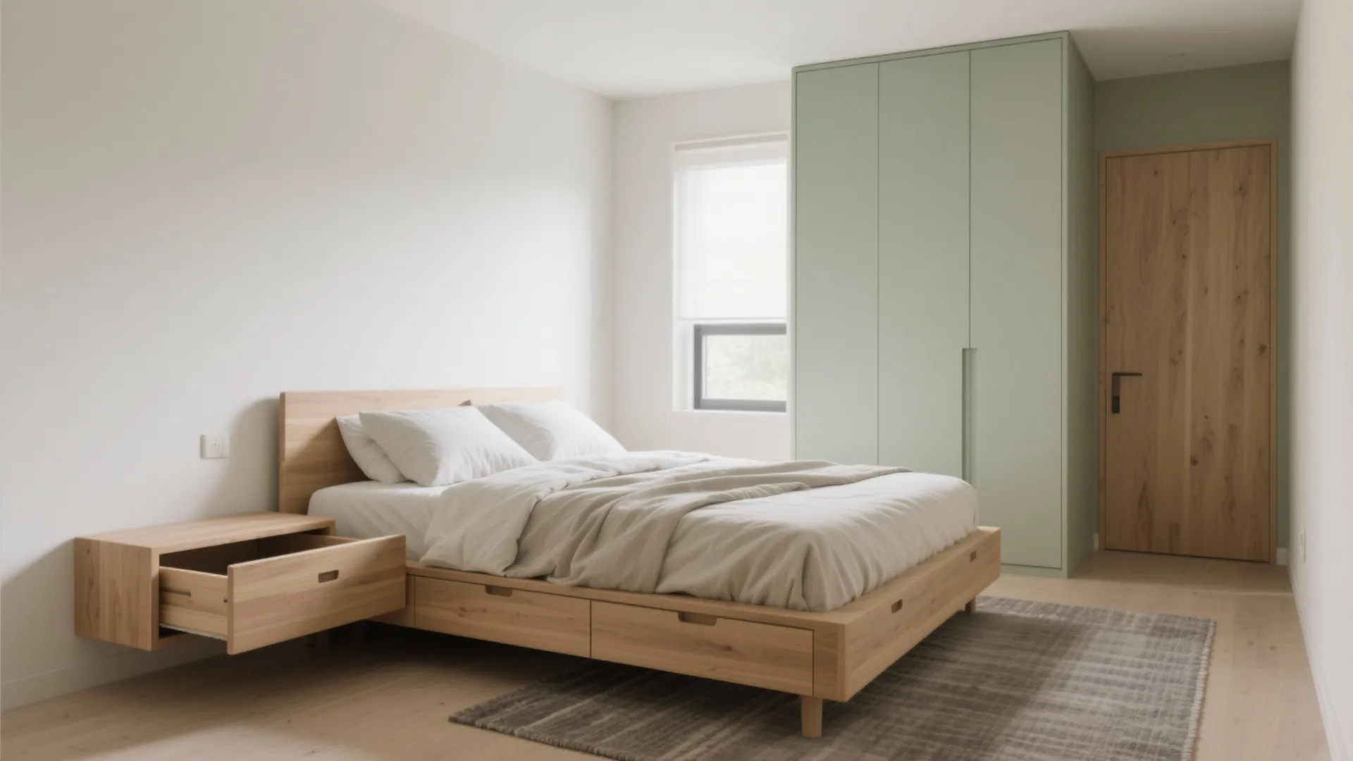 Space-savvy platform storage for a queen bed