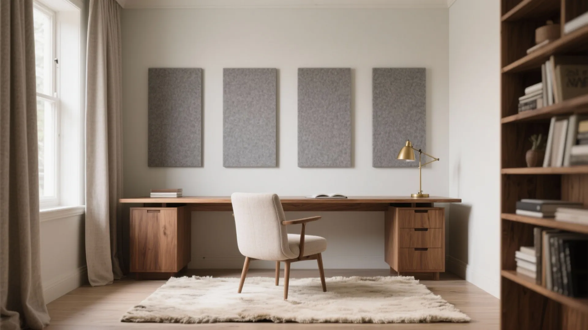 Acoustic panels and soft finishes for quiet focus