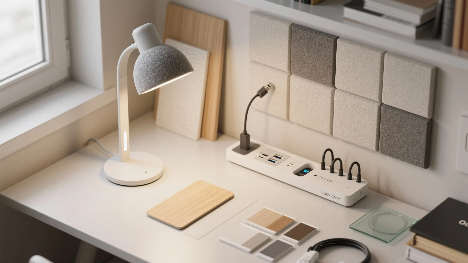 Quiet tech: task lighting, acoustic layers, and cable sanity
