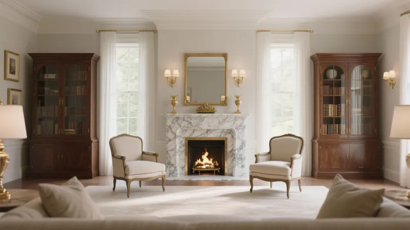 Elegant Classic Living Room Design with Marble Fireplace