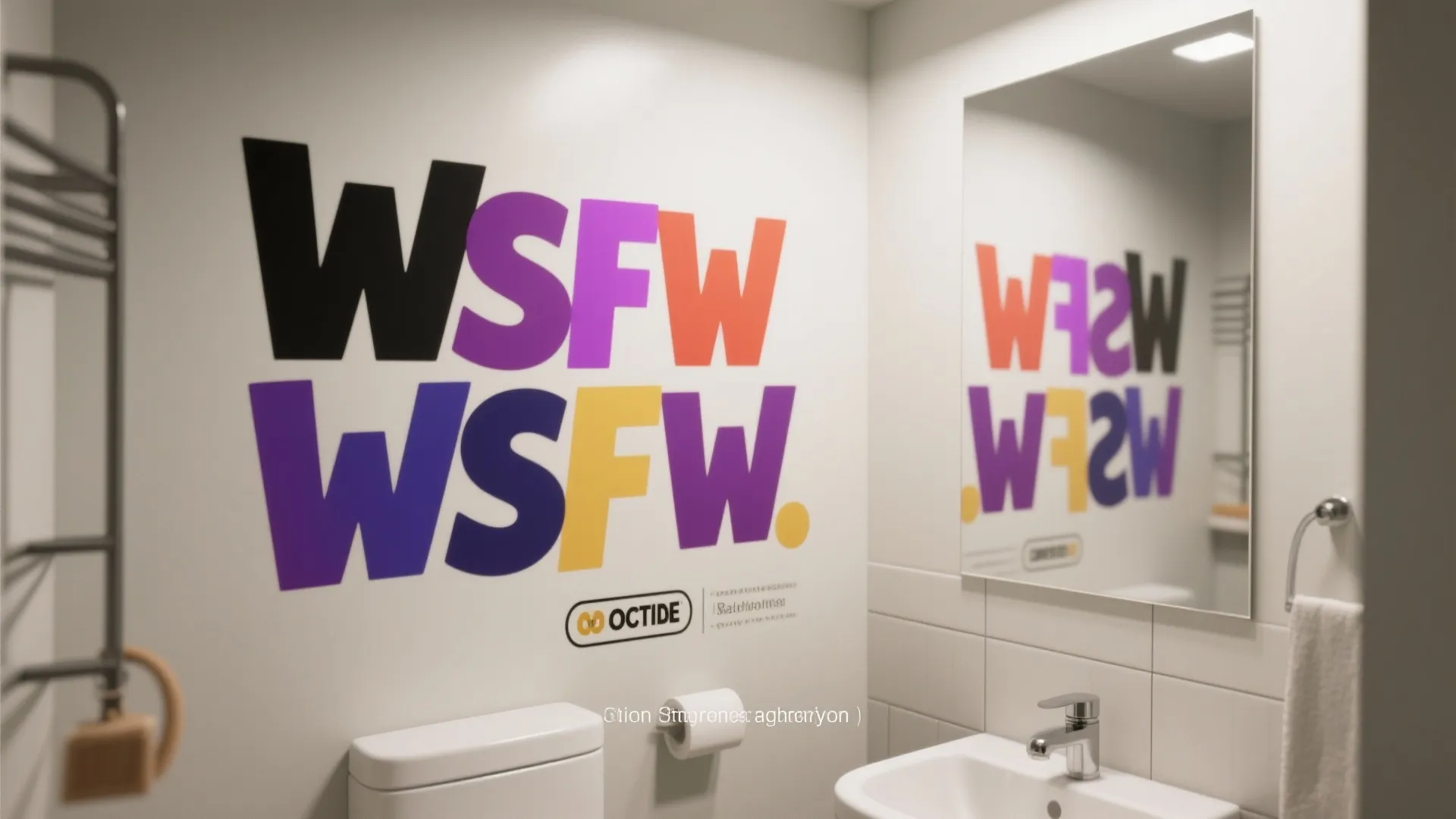 Bold quirky typography art print in small bathroom