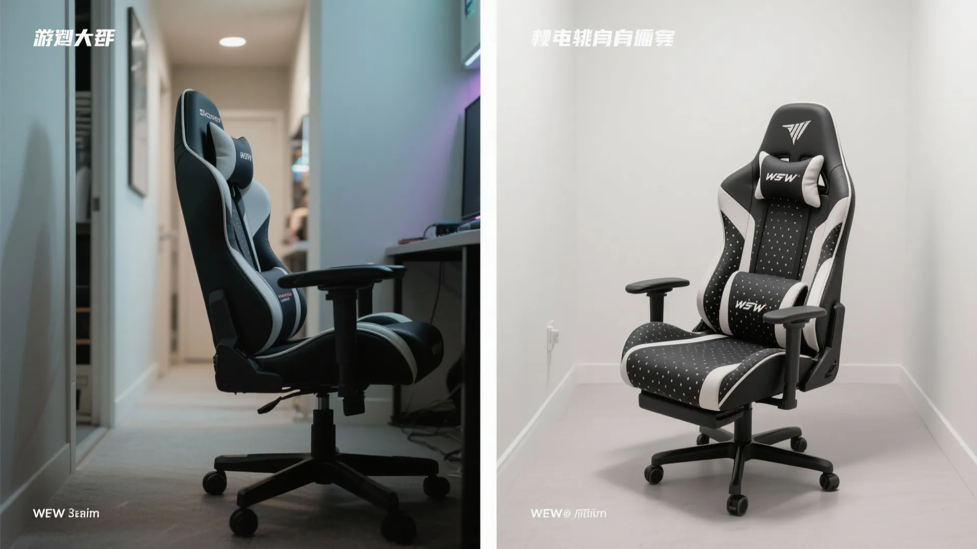 2) Compact racing-style chairs with narrow shoulders
