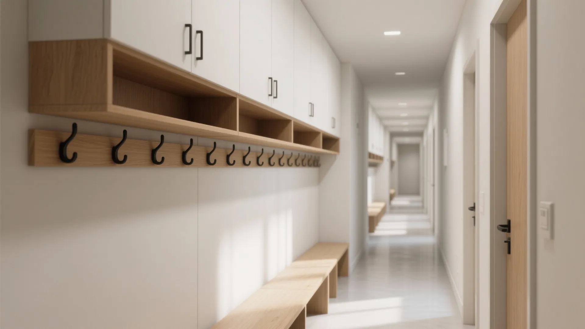 4) Wall-Mounted Coat Rack + Overhead Cabinets