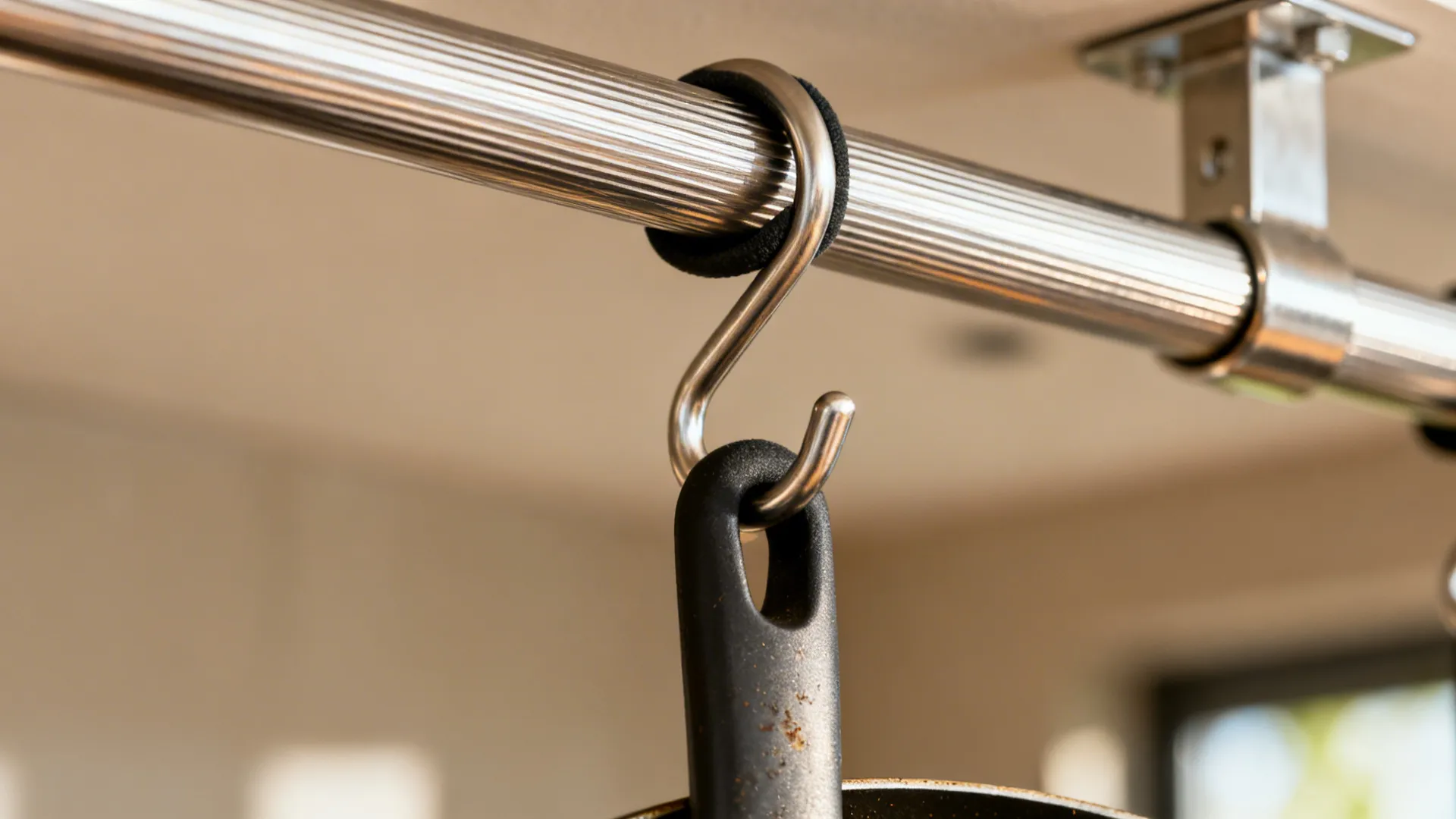 Ceiling-Mounted Pot Rack in Brushed Steel
