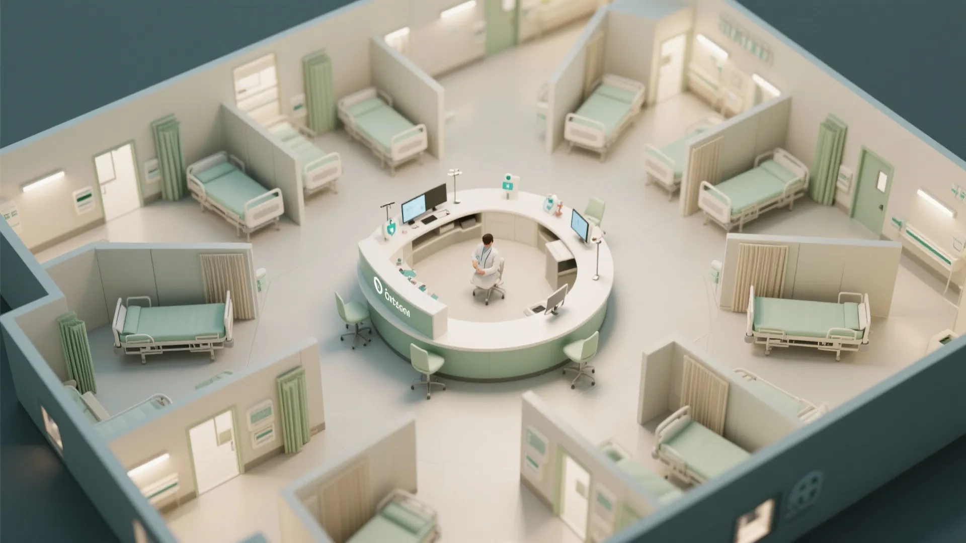 1. Centralized Nurse Station With Radial Wards