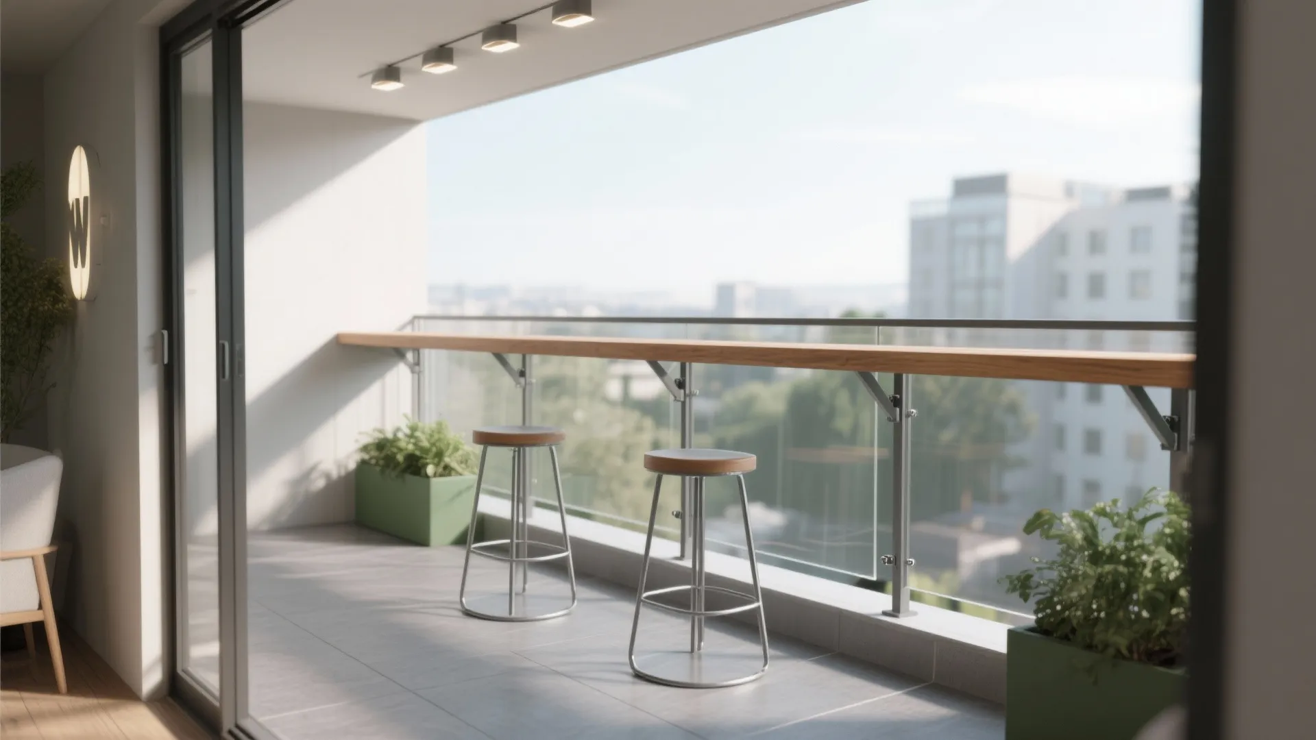 Rail-hung bar table for micro dining