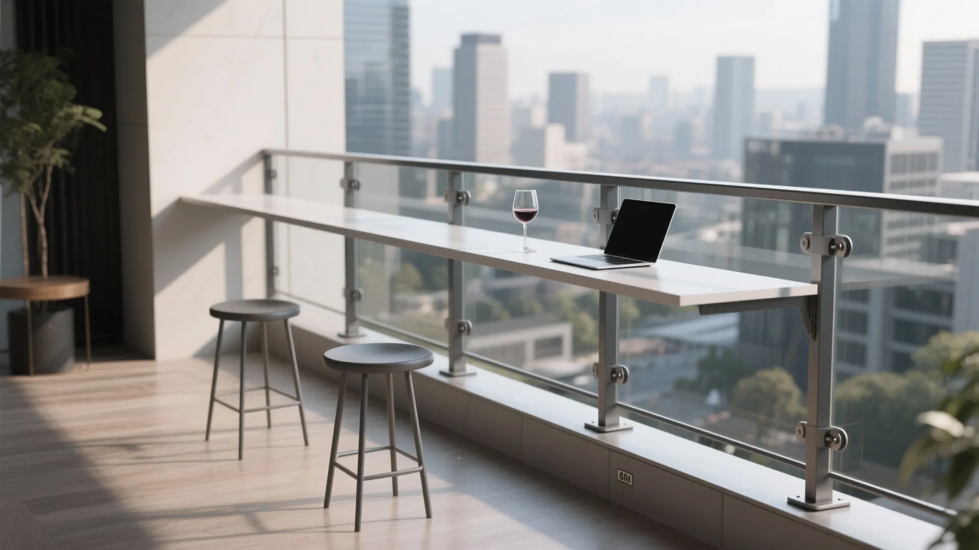 Rail-hung slim bar ledge