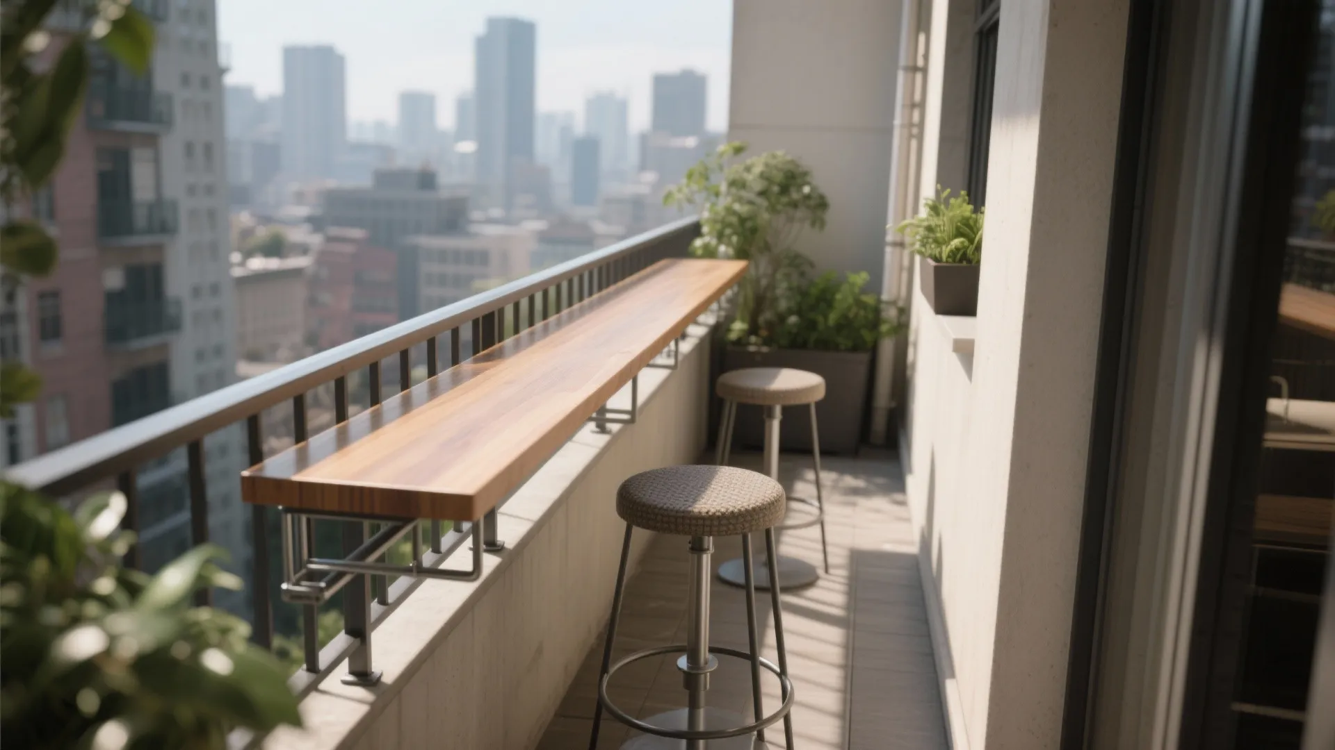 Rail-Mounted Bar Table + Stools