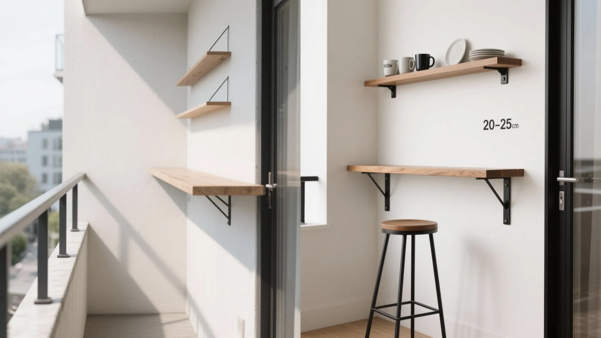 Rail bar and fold-down table to free floor space