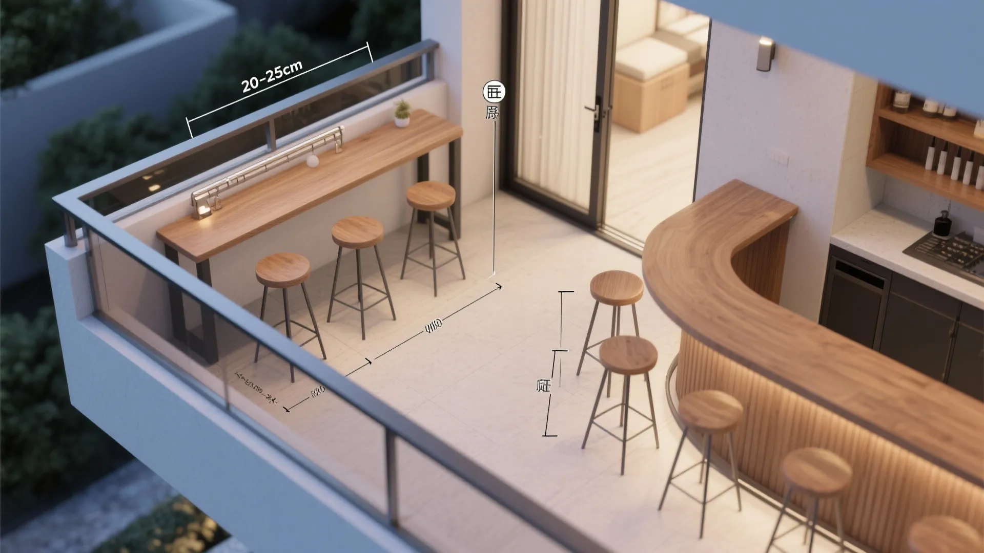 Rail-Mounted Bar Table to Unlock Standing and Dining Space