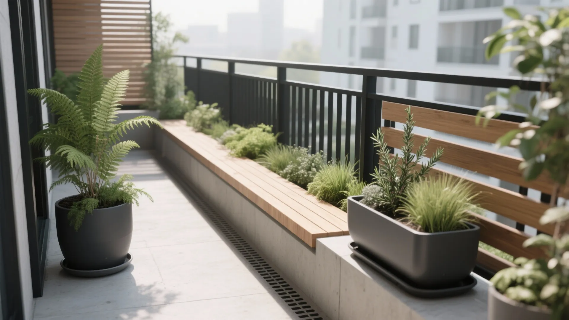 Idea 1: Rail-Hugging Bench + Green Buffer