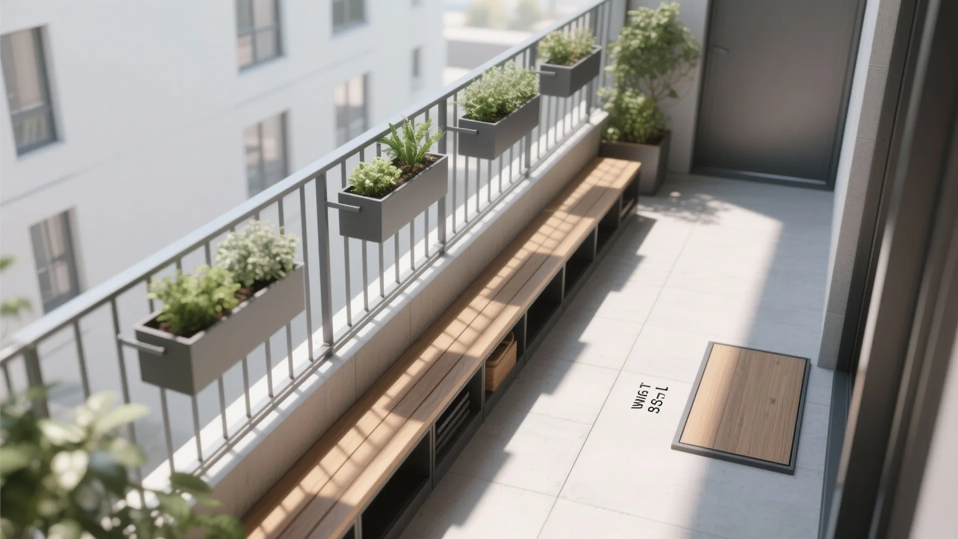 Railing Planters + Slim Storage Bench Combo