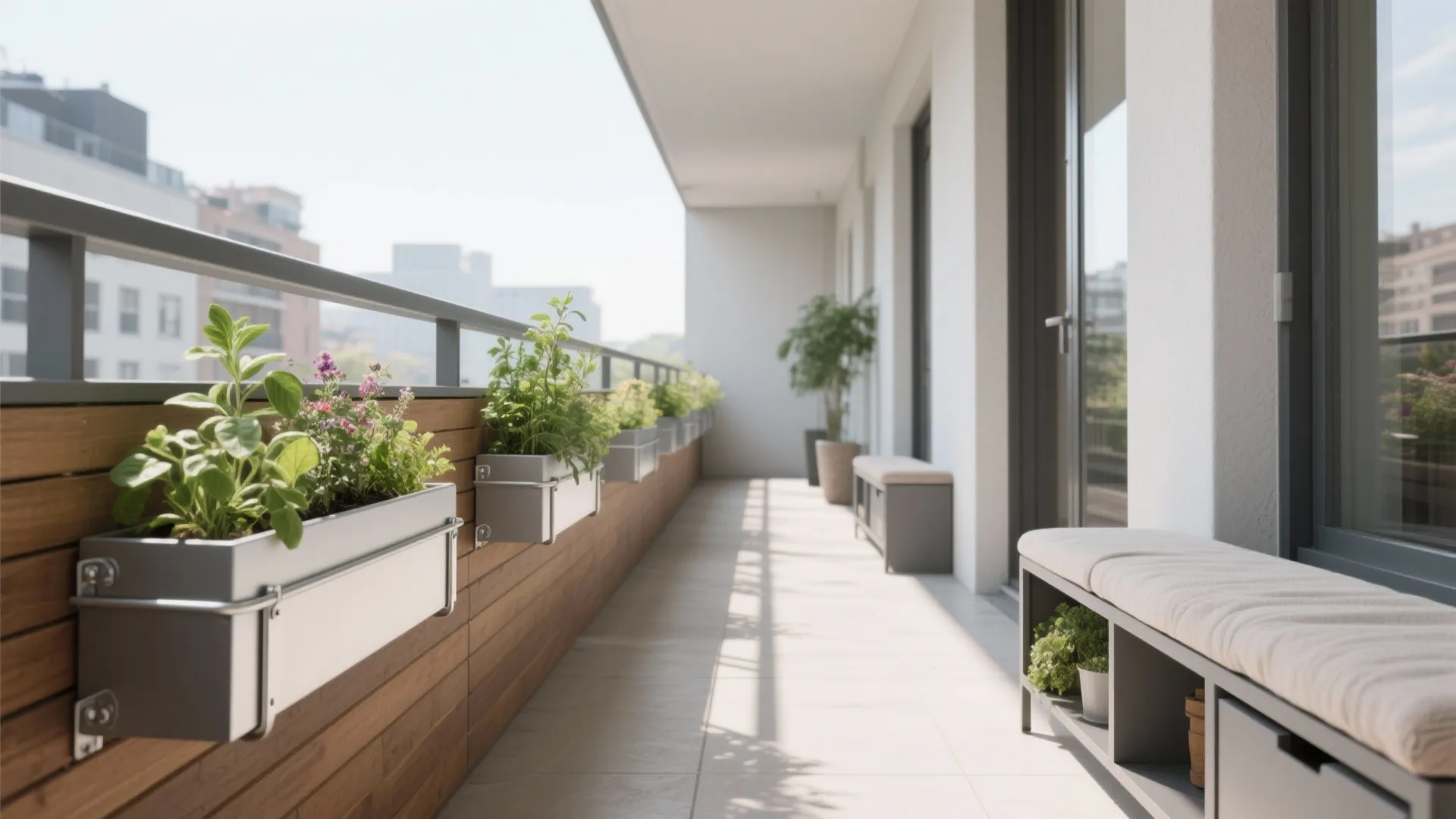 Railing Planters + Slim Storage Bench Combo