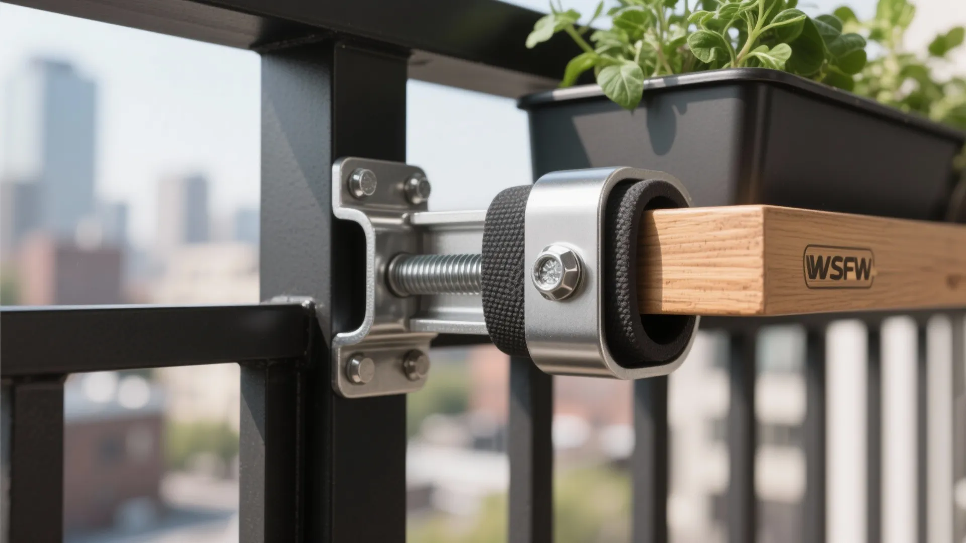 3) Rail-mounted bar table with integrated planter trough