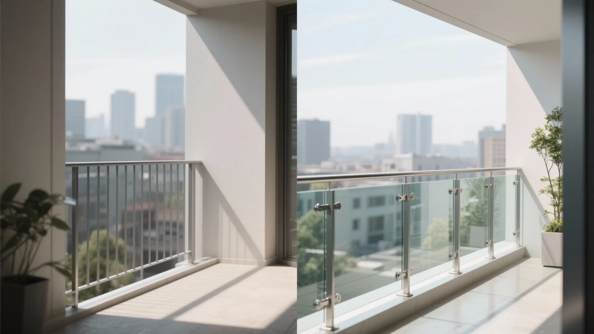 Clear railing or glass balustrade for light and safety