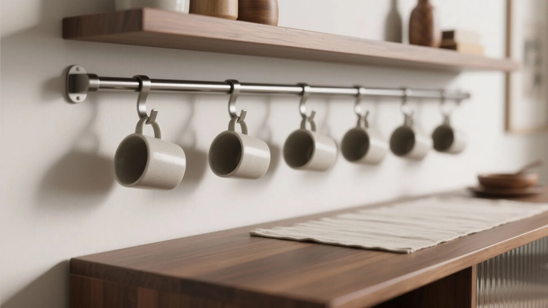 Storage-smart walls: rail systems and slim consoles