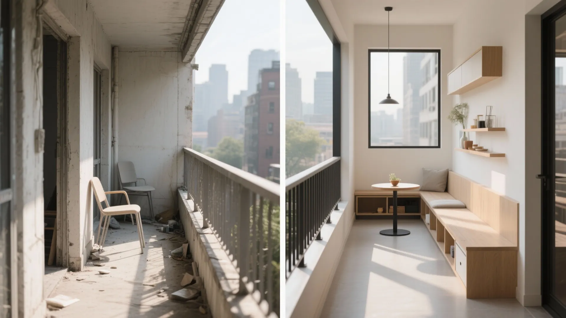 Minimalist rail-hugging furniture