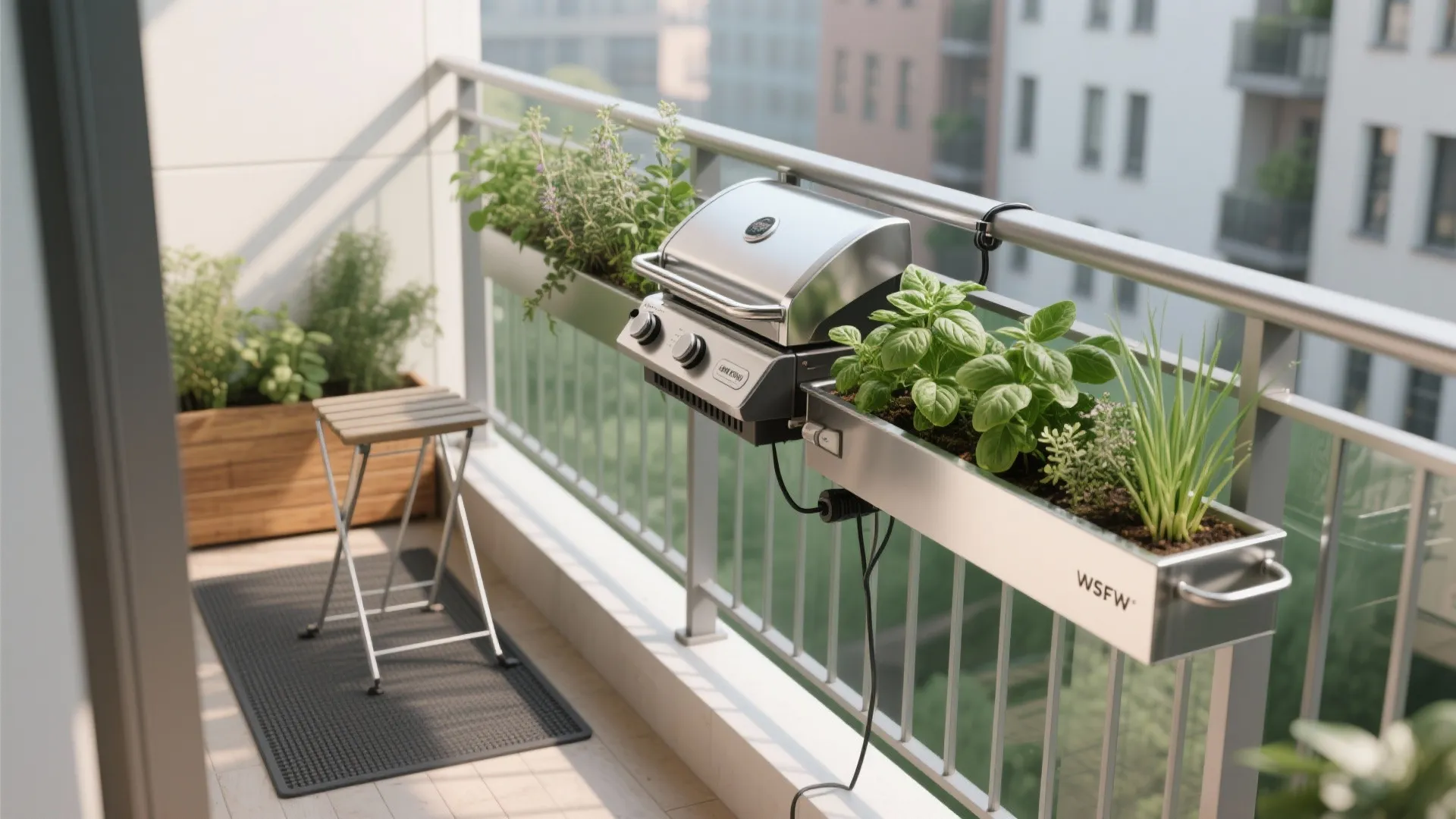 Rail-Mounted Electric Grill + Herb Ledge