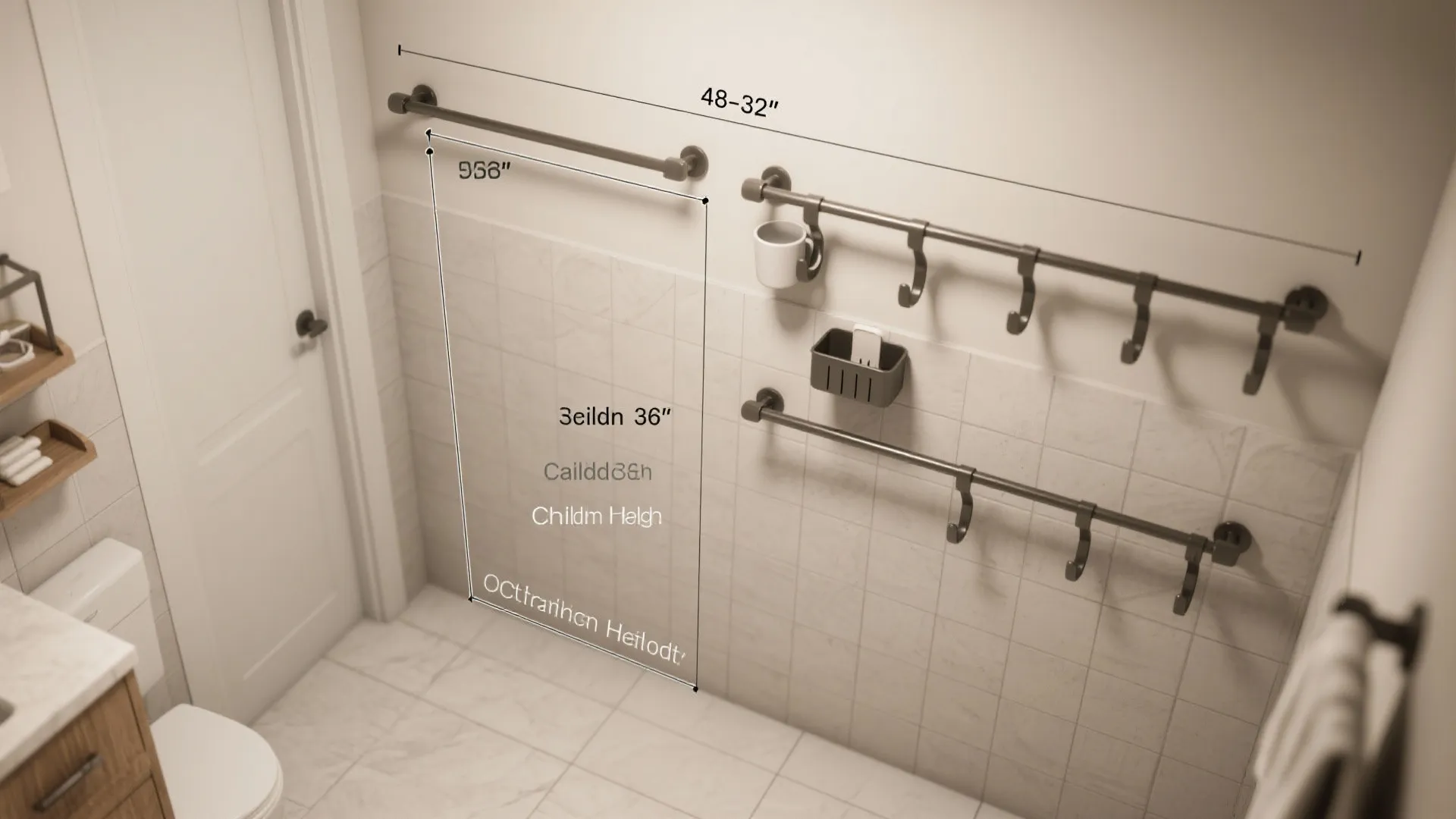 Wall-Mounted Rail with Hooks & Mini Caddies