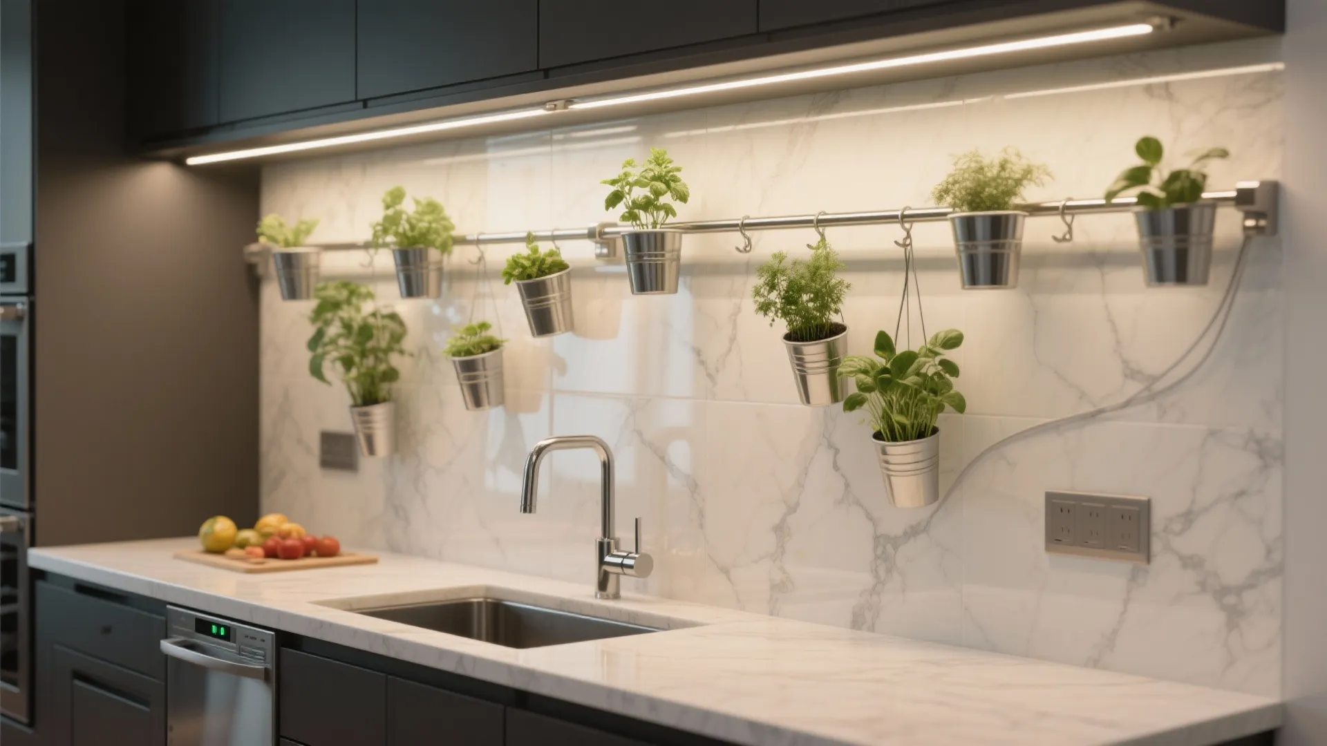 Rail-and-Planter System with Grow LEDs